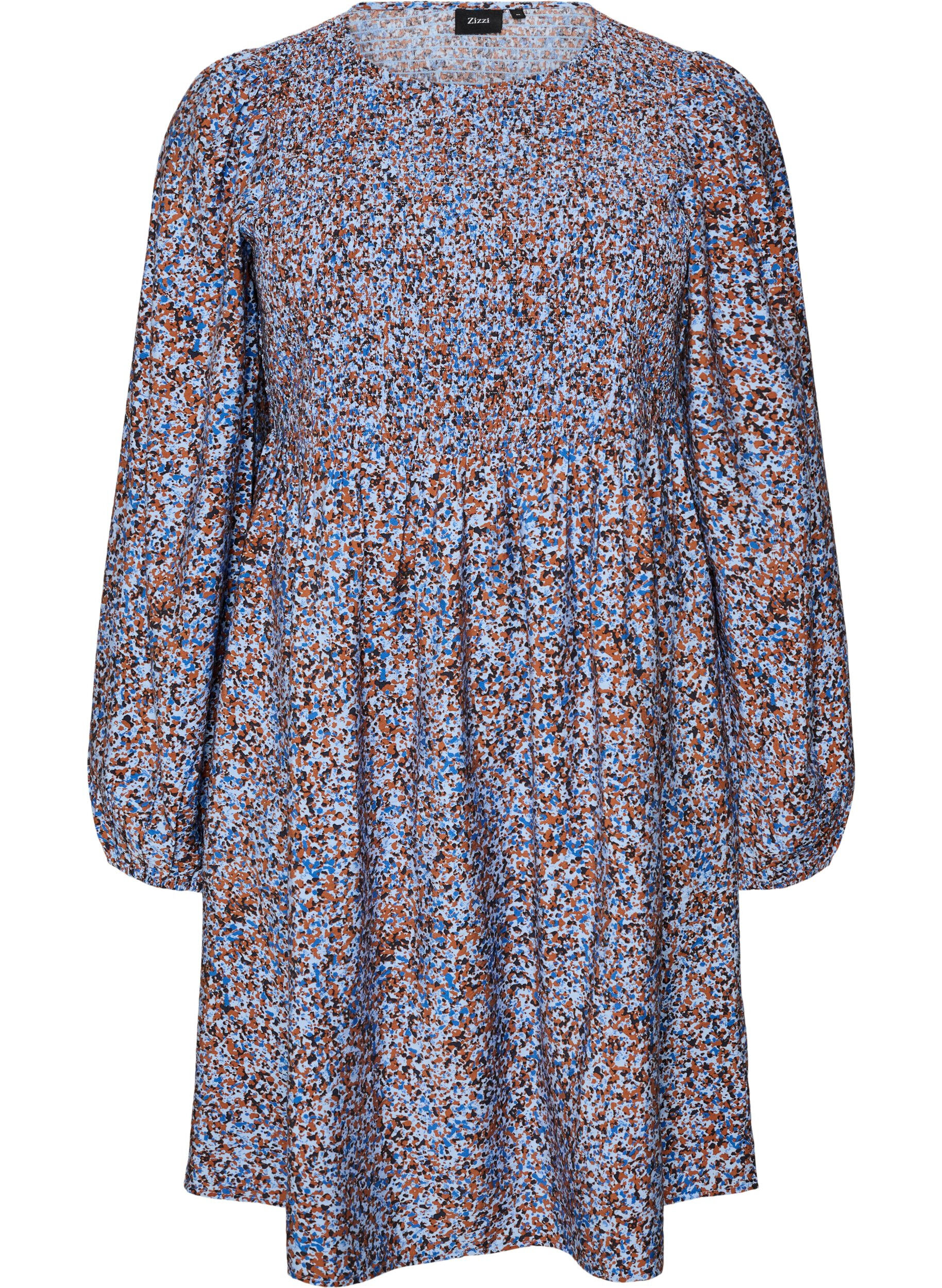 Kleid aus Viskose mit Smock und Allover-Muster