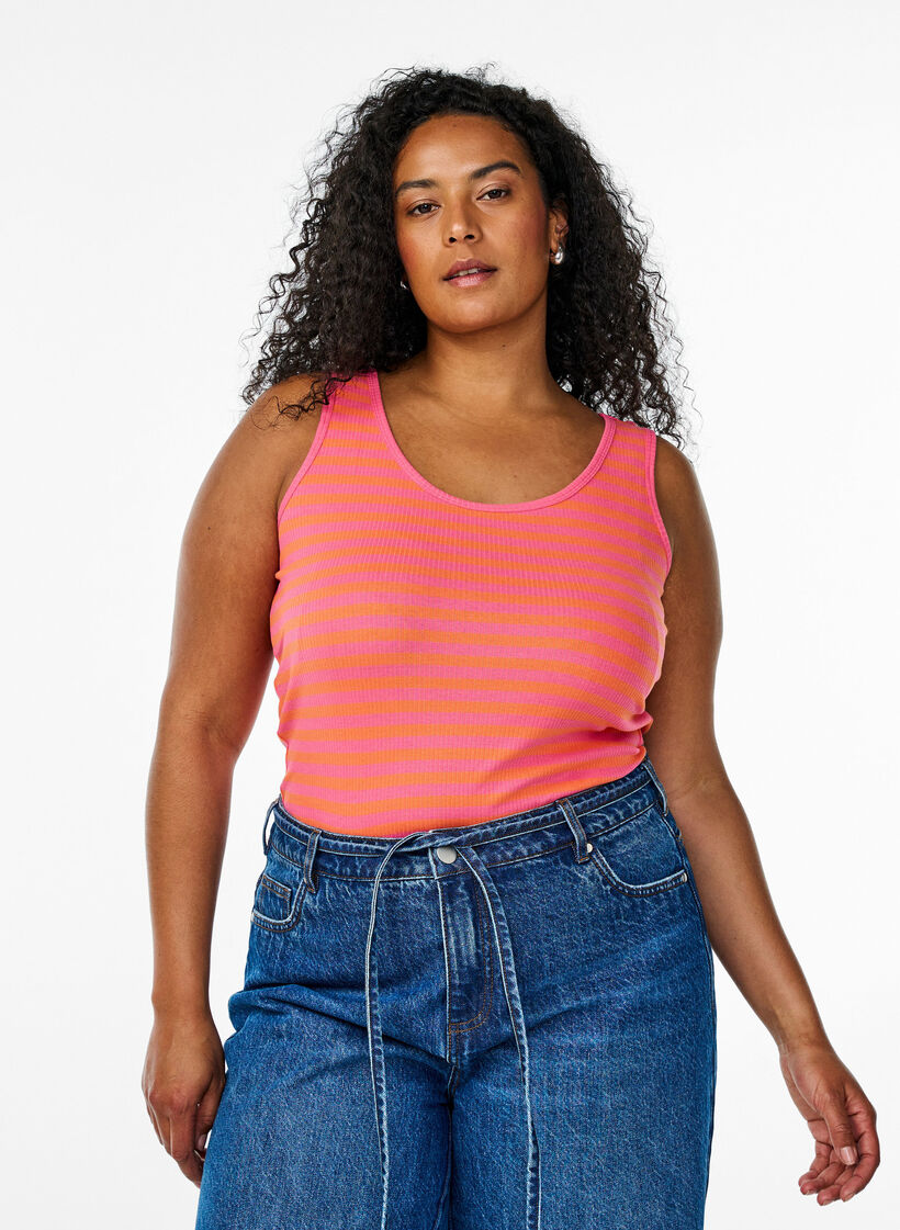 Gestreiftes Tanktop mit Rippenstruktur, Orange, Model image number 0