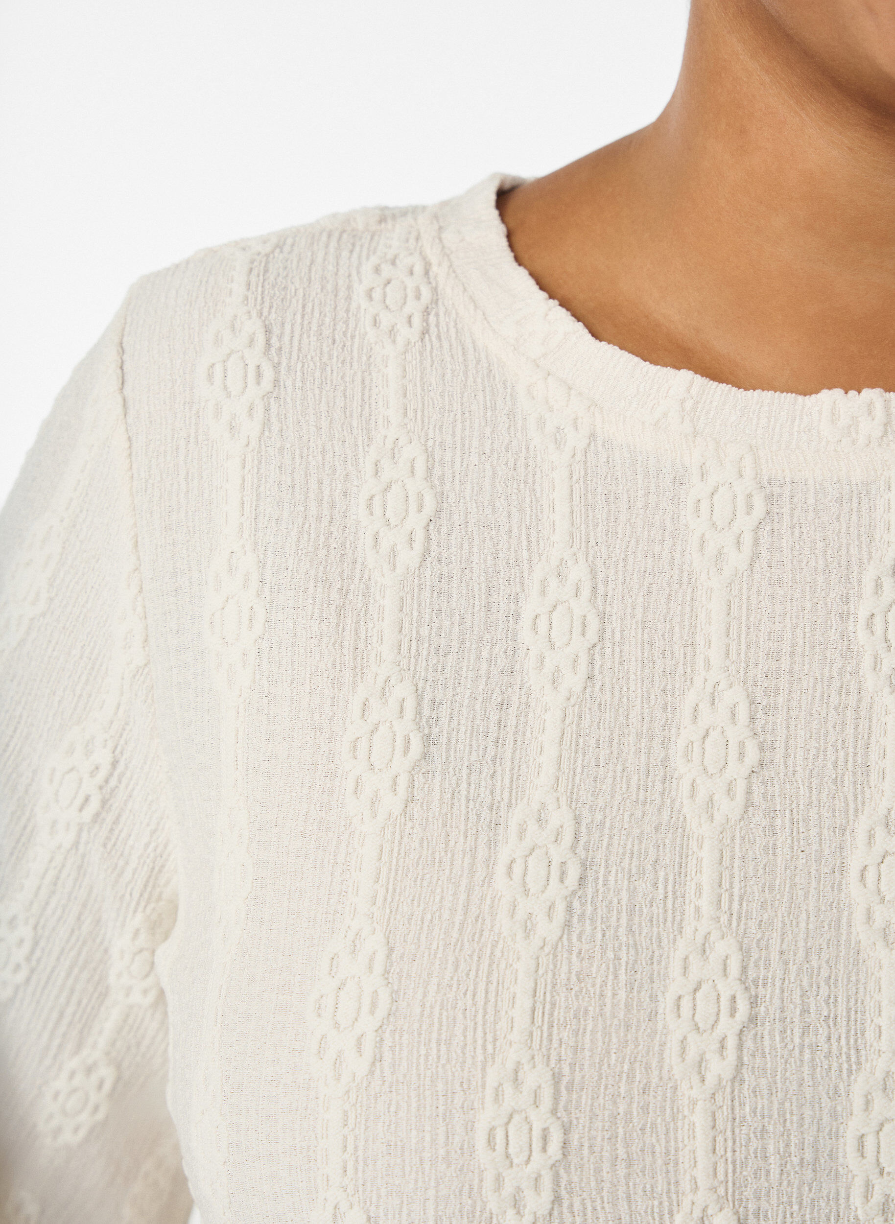 Zizzi Blouse &agrave; motif textur&eacute; et manches courtes, Beige, Model image number 3
