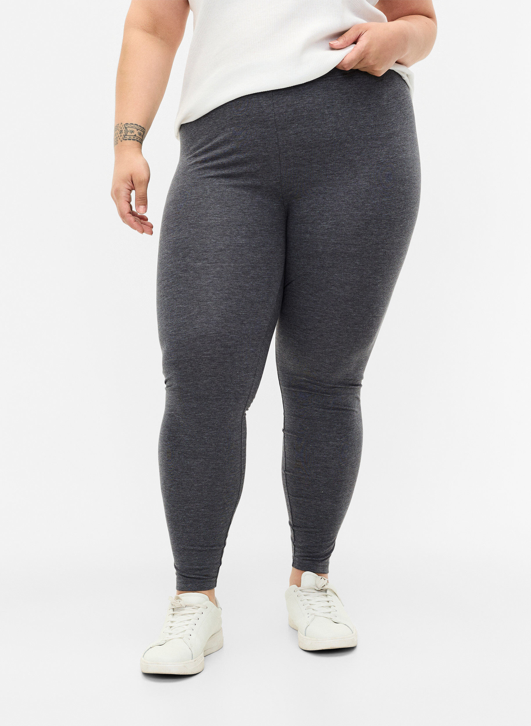 Zizzi Graue Melange-Leggings, Dark Grey Melange, Model image number 0