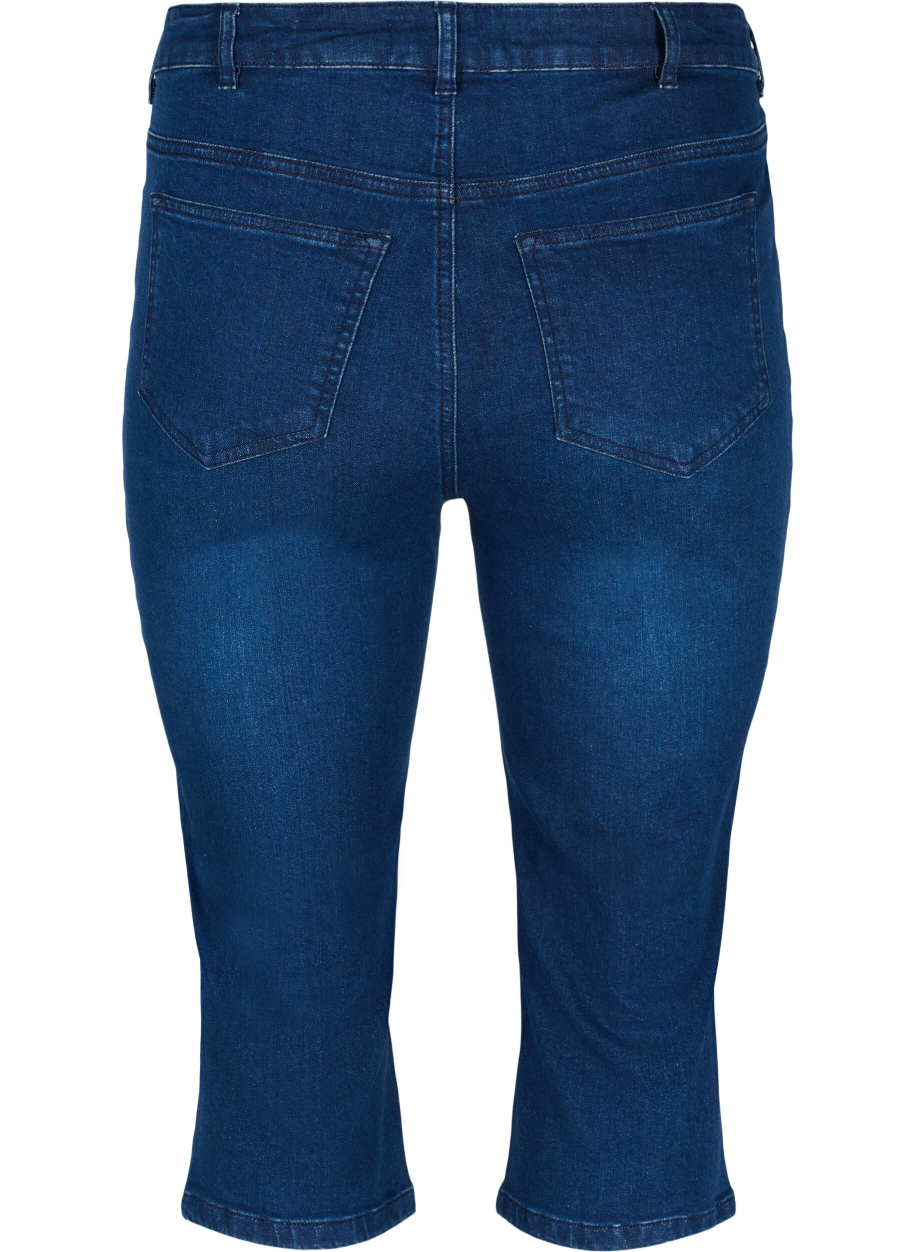 Zizzi Enganliegende Denim-Caprihose aus Baumwolle, Dark blue denim, Packshot image number 1