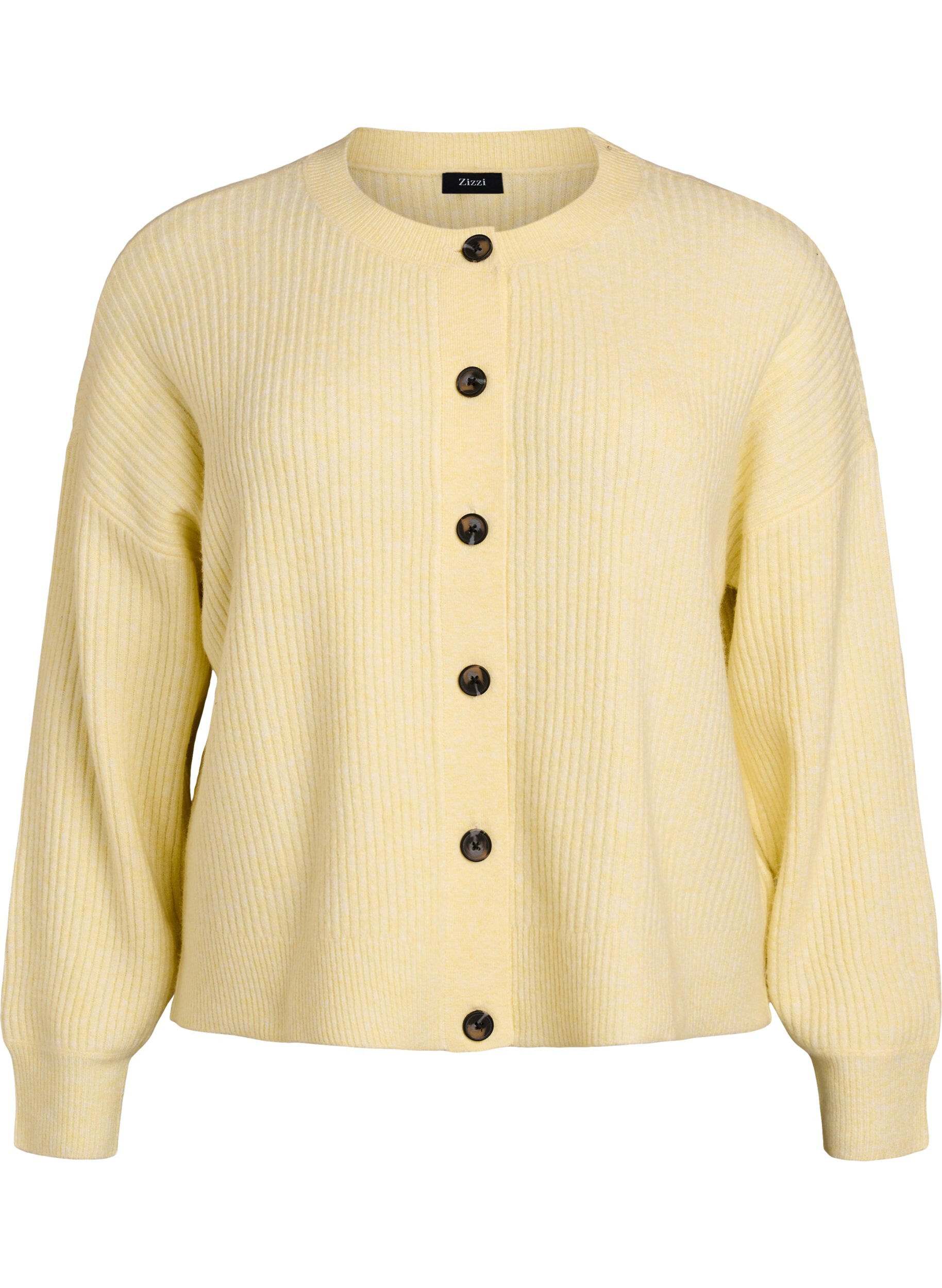 Zizzi Cardigan en tricot c&ocirc;tel&eacute; avec boutons, Jaune clair, Packshot image number 0
