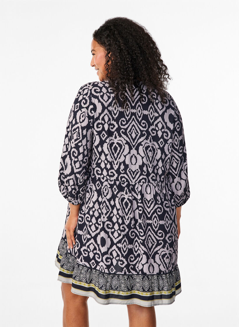 Robe courte évasée et imprimée, Black AOP, Model image number 1