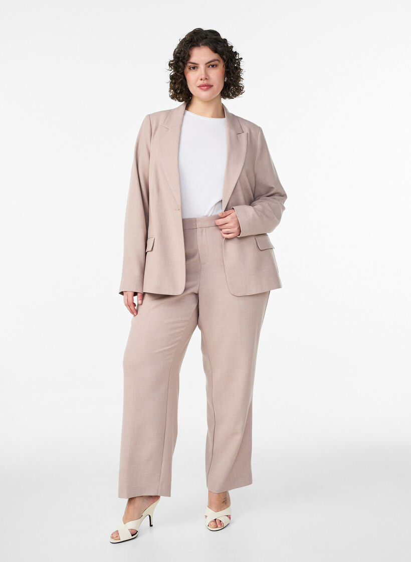 Klassischer Blazer mit Ein-Knopf-Verschluss und Taschen, Beige, Model image number 1