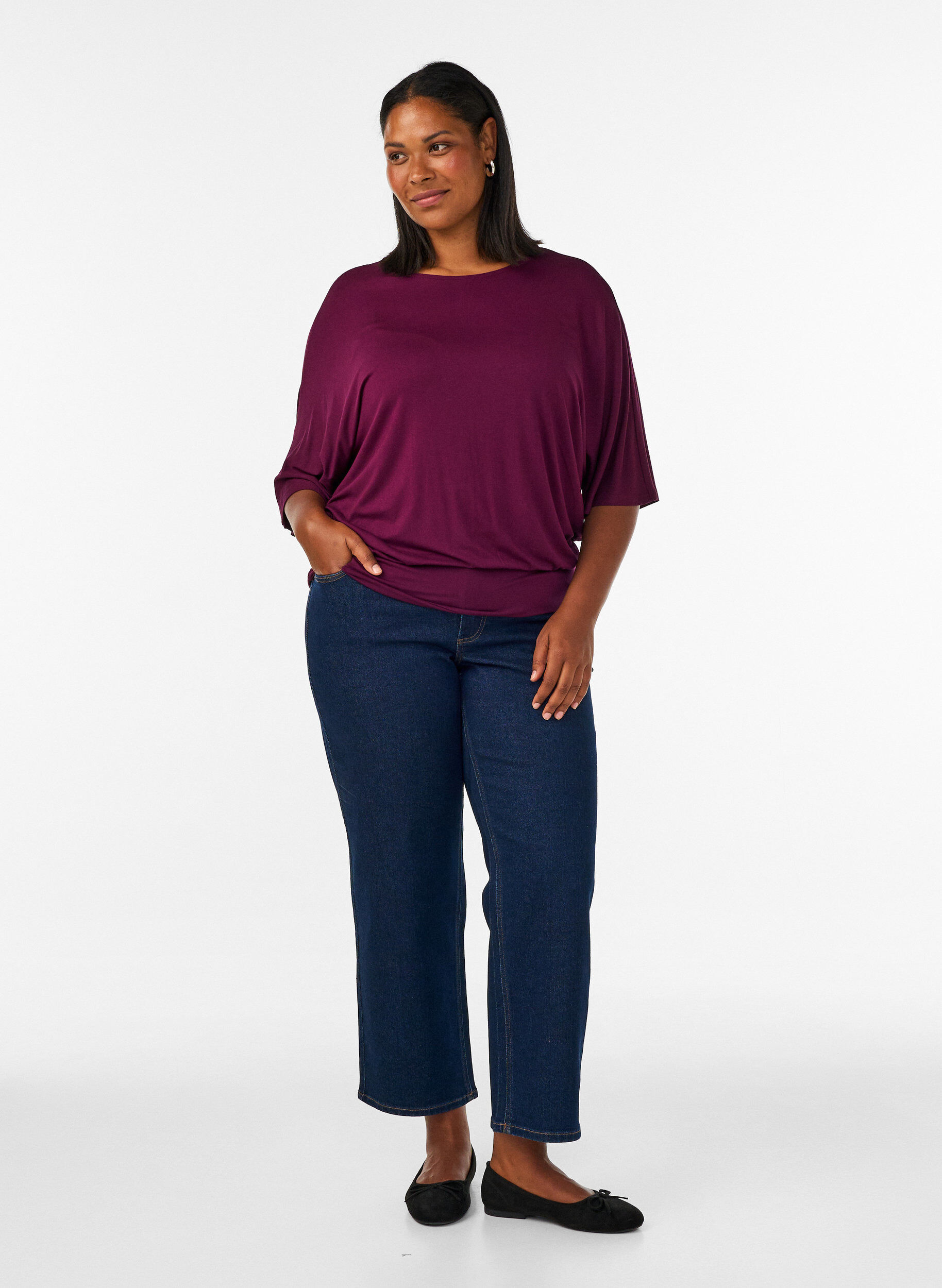 ZizziBlouse en jersey avec des manches ballon au coude, Violet, Model image number 1