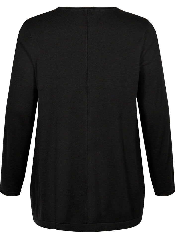 Blouse tricot&eacute;e en m&eacute;lange coton-viscose, Noir, Packshot image number 1