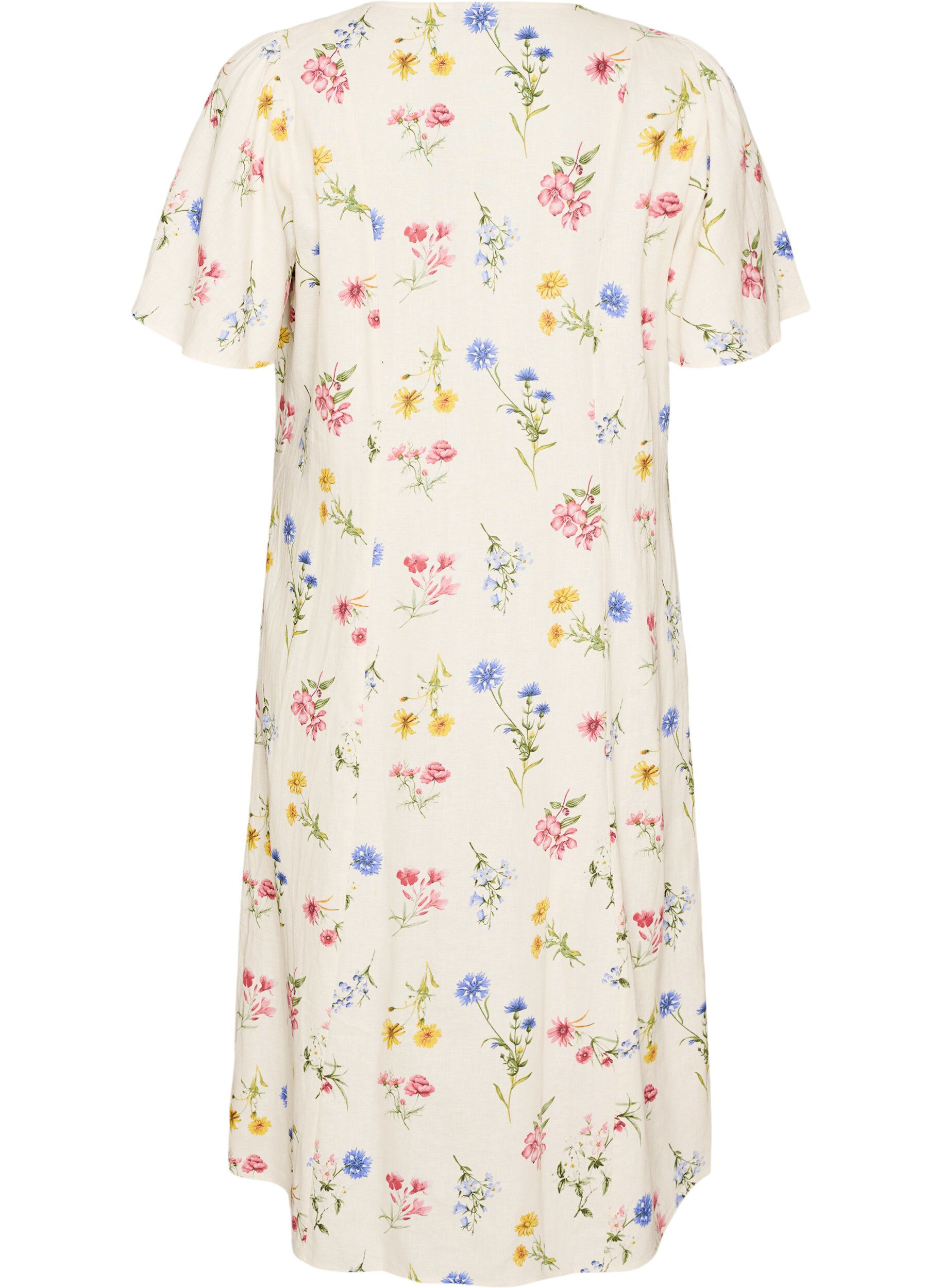 ZizziRobe midi en lin et viscose avec manches &agrave; volants, Beige, Packshot image number 1