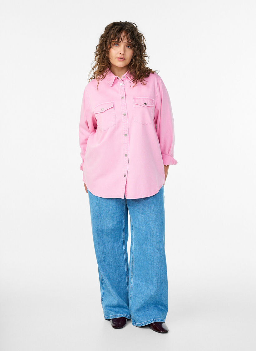 Chemise en jean avec poches poitrine, Rose, Model image number 1