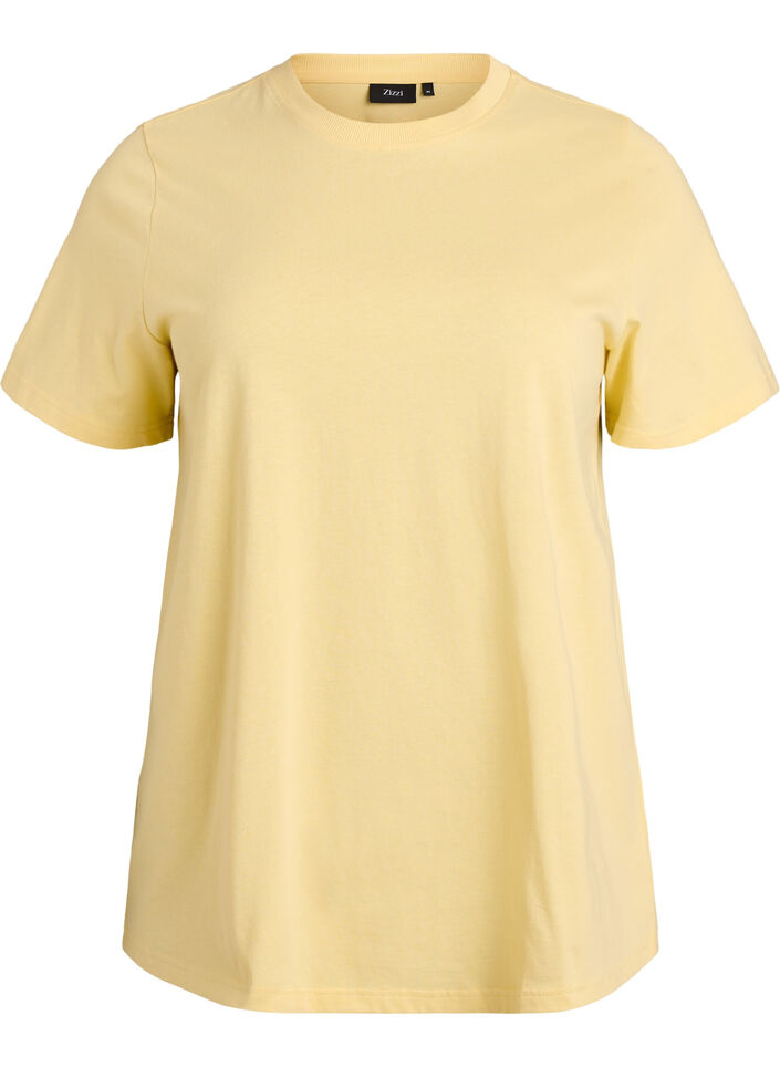 Basic-T-Shirt aus Baumwolle mit Rundhalsausschnitt, Gelb, Packshot image number 0