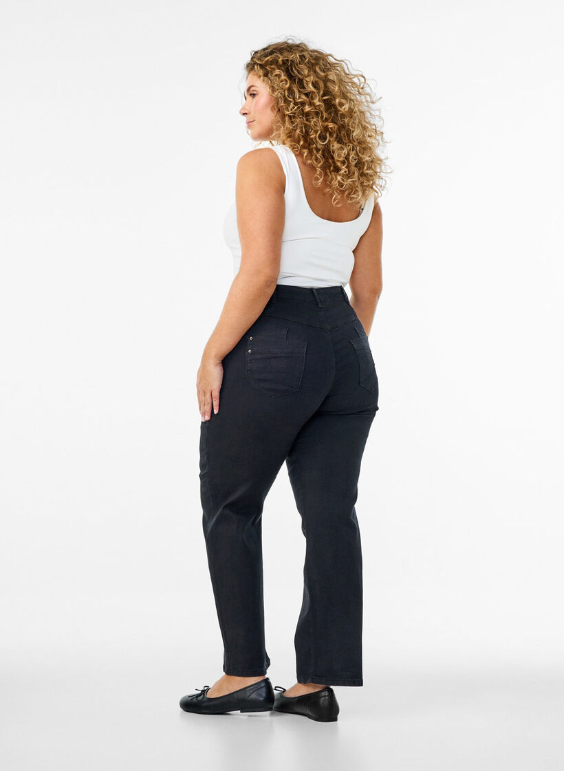 Jeans Gemma taille haute coupe droite, Noir, Model image number 1
