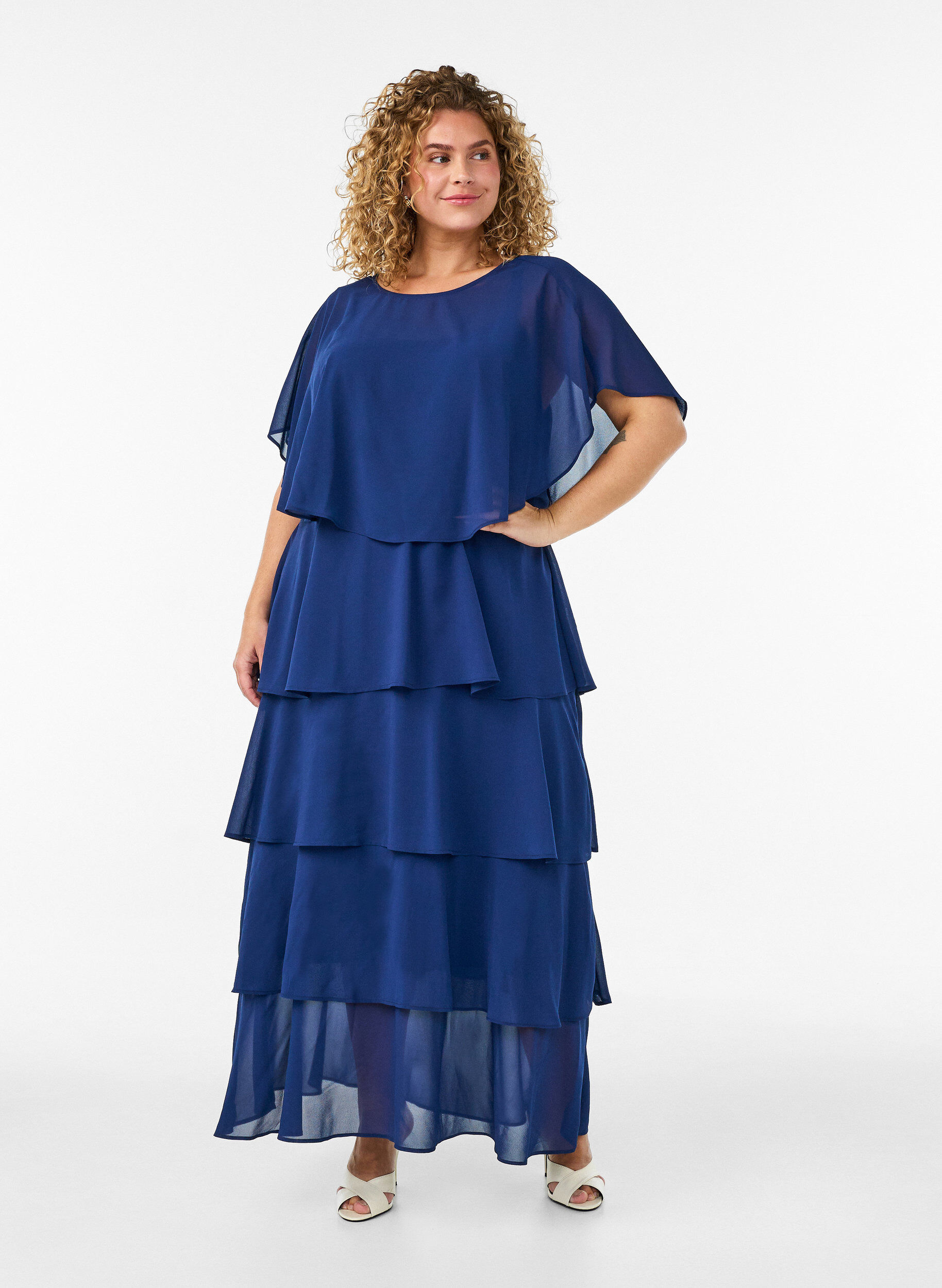 ZizziRobe maxi avec plusieurs couches de volants et cape amovible, Bleu, Model image number 2