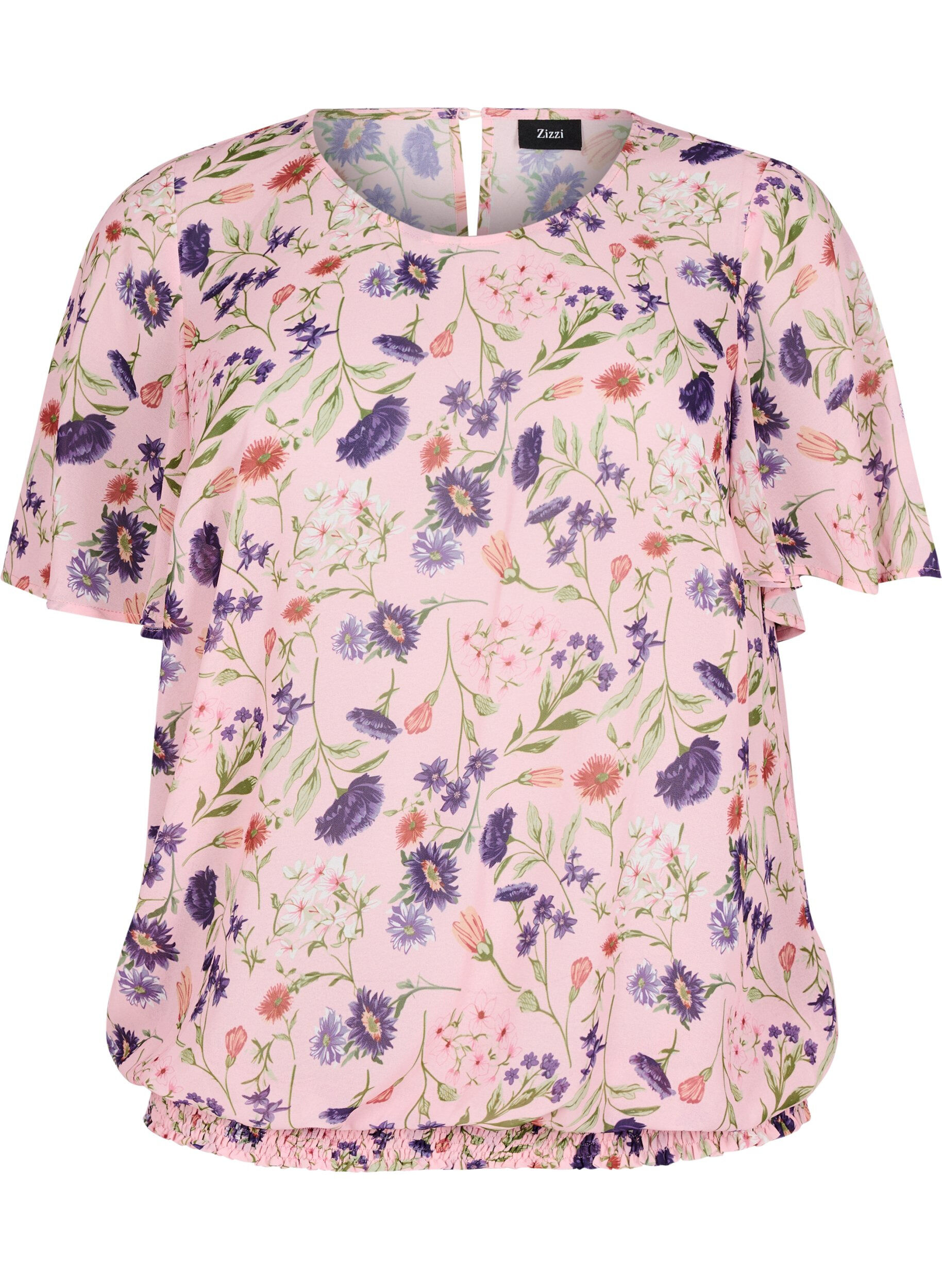 Zizzi Blouse fleurie &agrave; manches courtes et smocks, Rose, Packshot image number 0