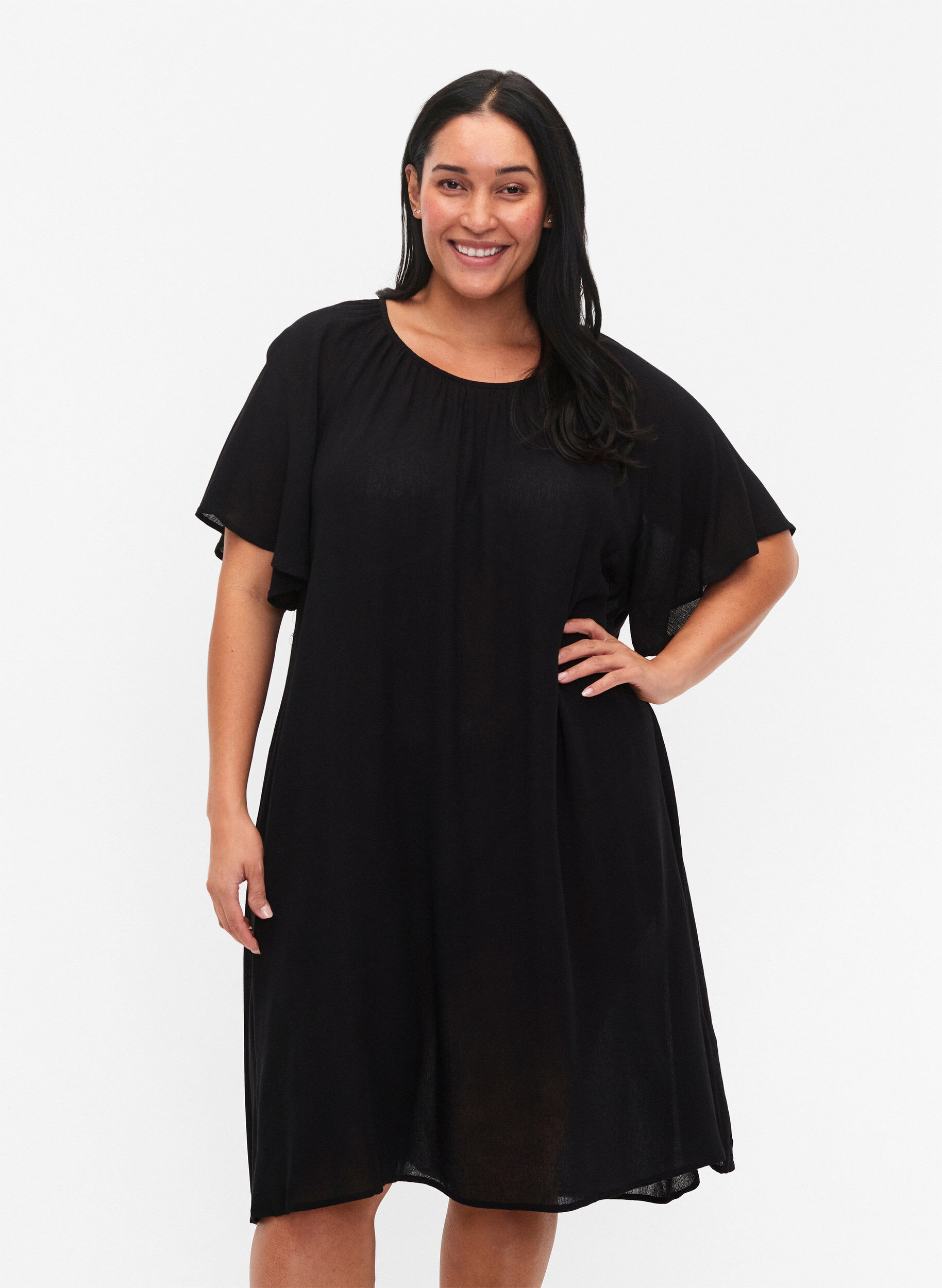 Zizzi Kleid aus Viskose mit kurzen &Auml;rmeln, Black, Model image number 0