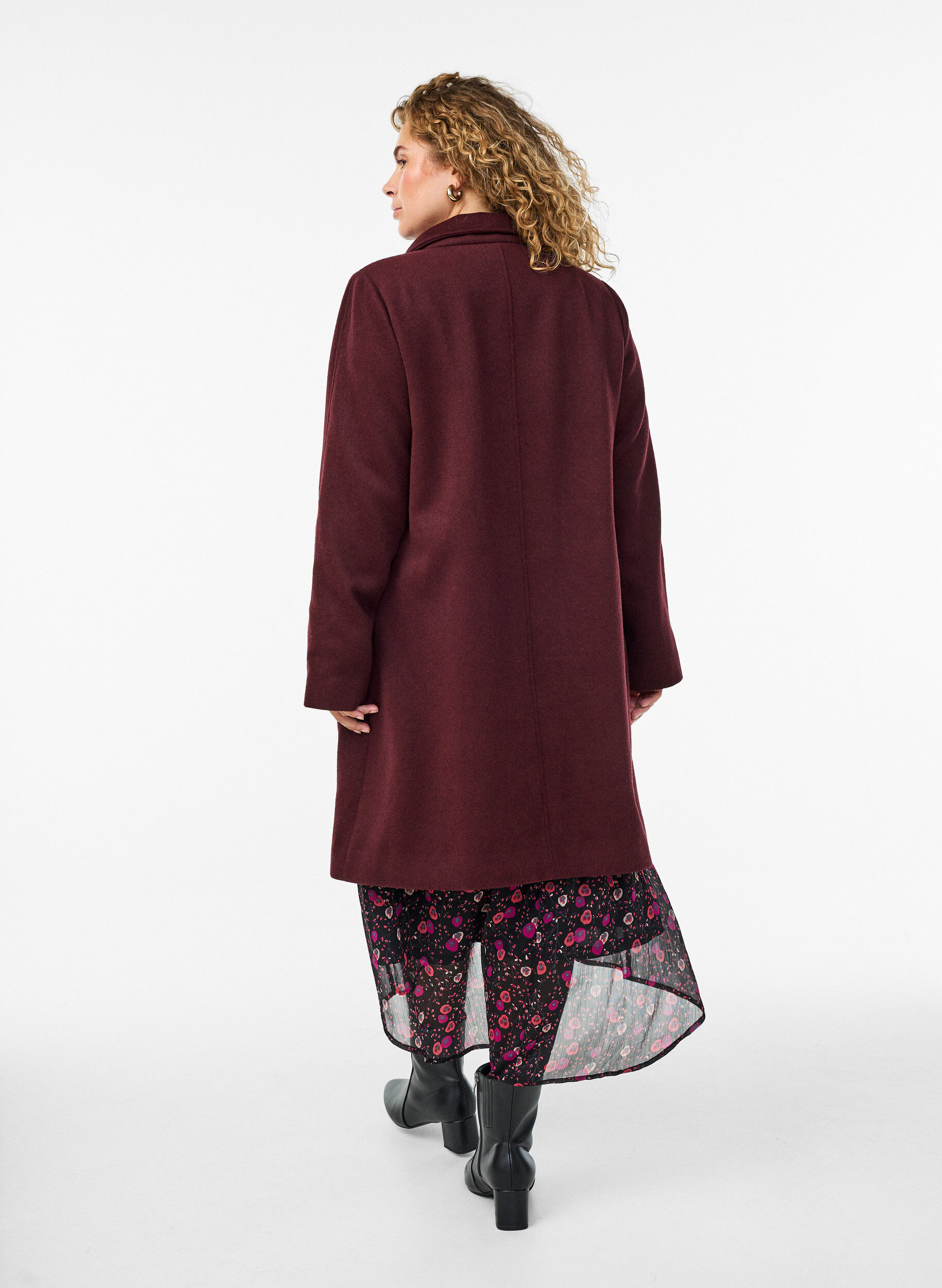 Zizzi Manteau en laine avec col montant, Bordeaux, Model image number 2