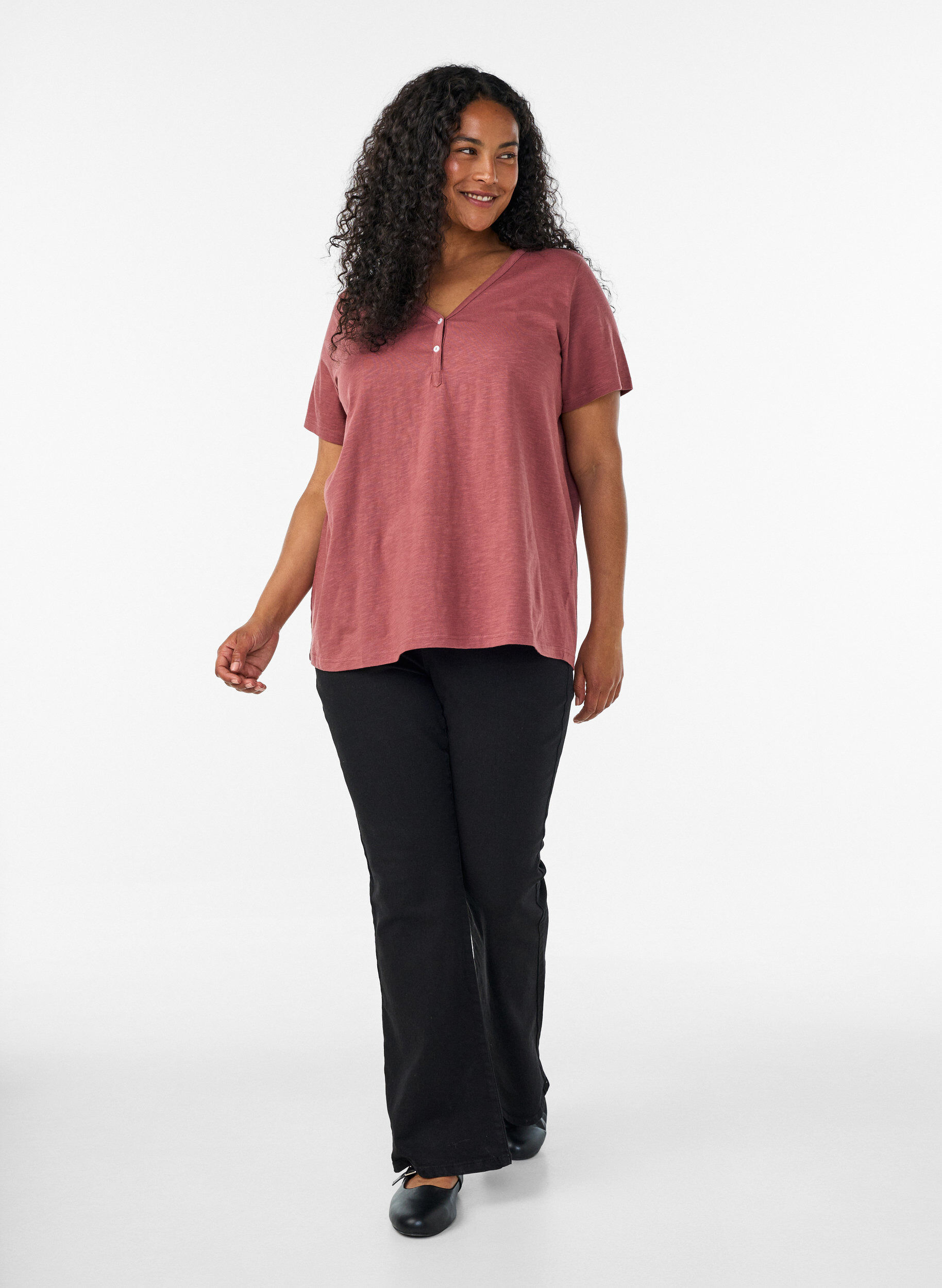 ZizziT-shirt dot&eacute; de boutons, Marron, Model image number 1