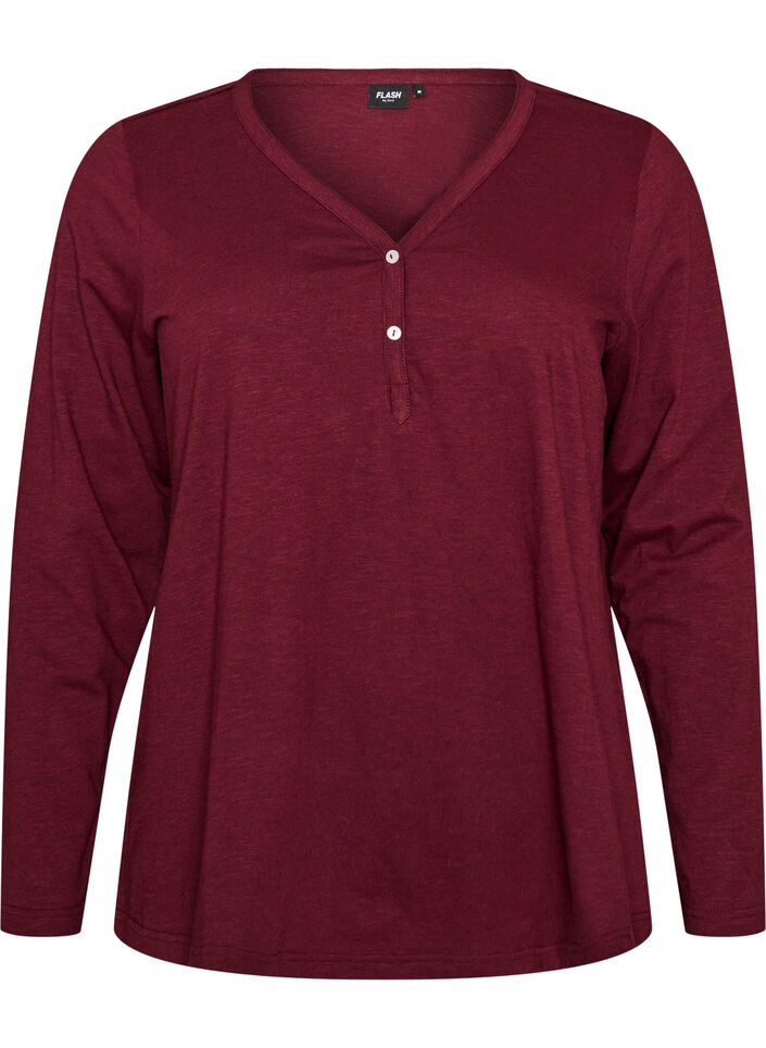 Langarmshirt mit V-Ausschnitt und Kn&ouml;pfen, Rot, Packshot image number 0