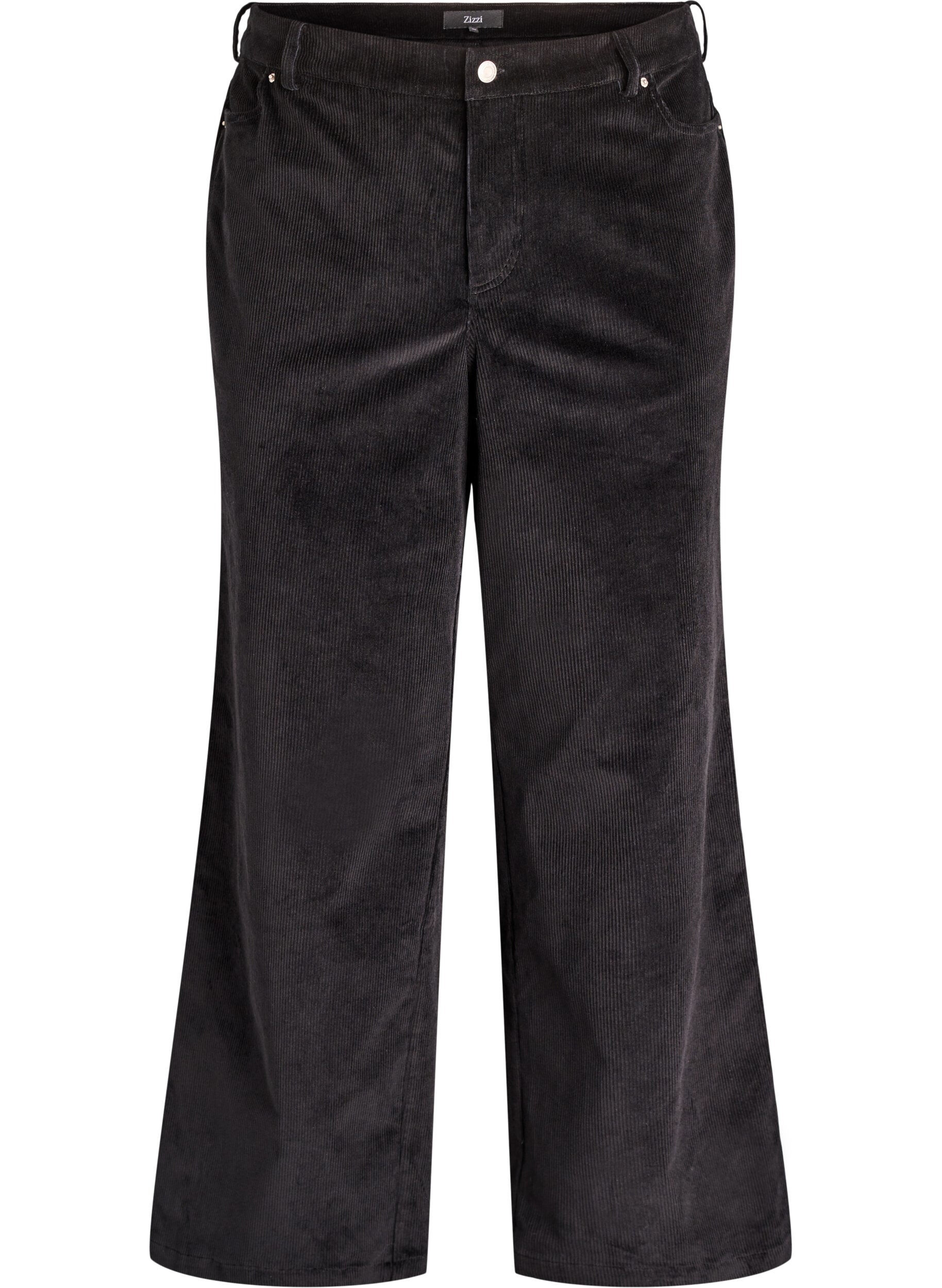 Pantalon taille haute en velours c&ocirc;tel&eacute; &agrave; coupe ample