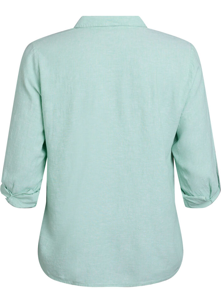 Chemise en lin et viscose avec manches 3/4, Vert clair, Packshot image number 1