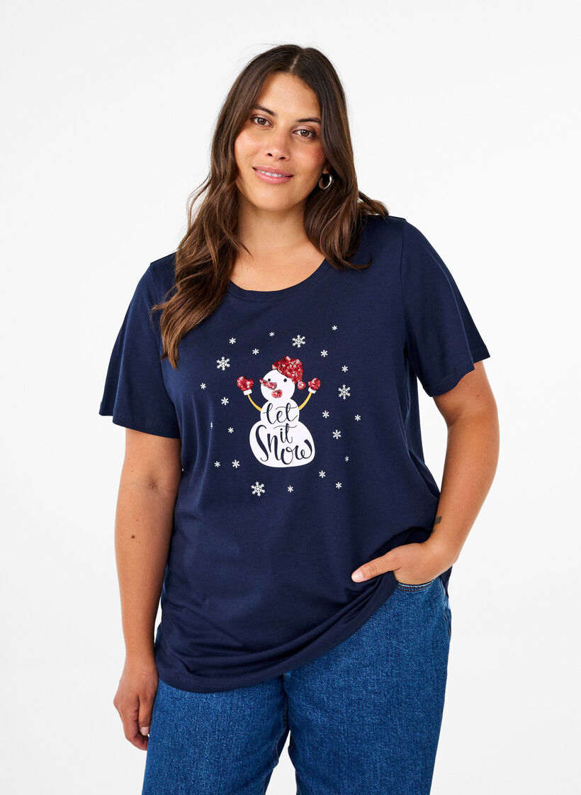 T-shirts de Noël en 100 % coton, Navy B. w. LetItSnow, Model image number 0