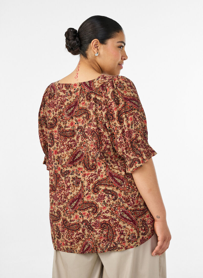 Viskose-Bluse mit Paisley-Print und eckigem Ausschnitt, Braun, Model image number 2