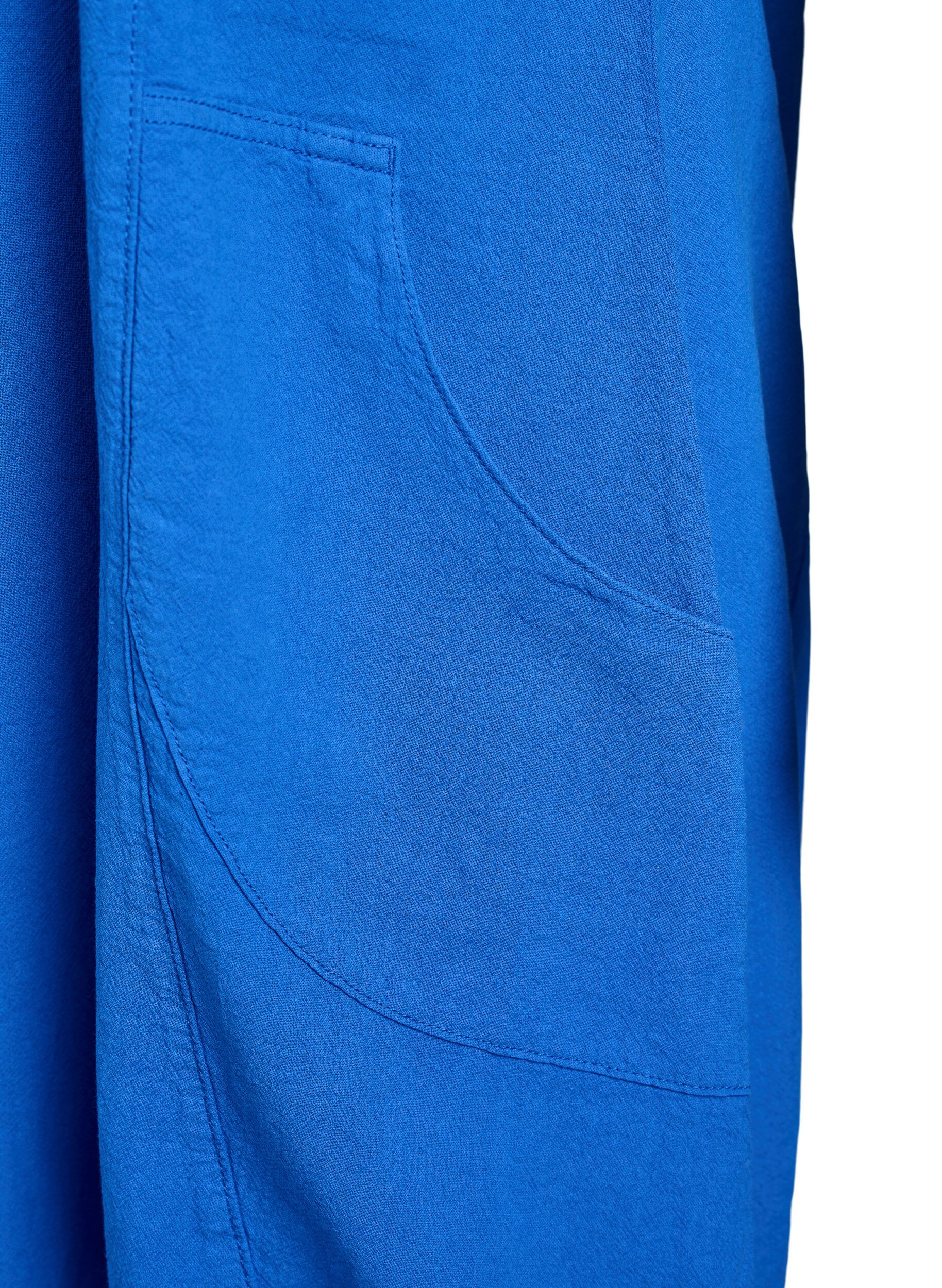 Zizzi Baumwollkleid mit kurzen &Auml;rmeln, Blau, Packshot image number 3