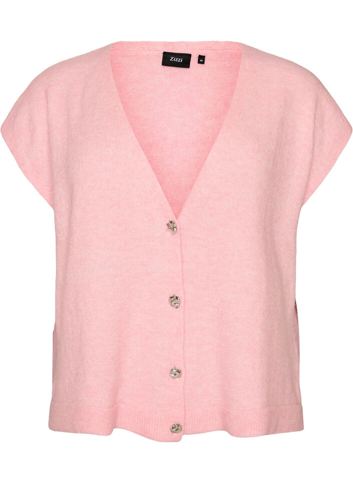 Strickweste mit V-Ausschnitt und Zierkn&ouml;pfen, Pink, Packshot image number 0