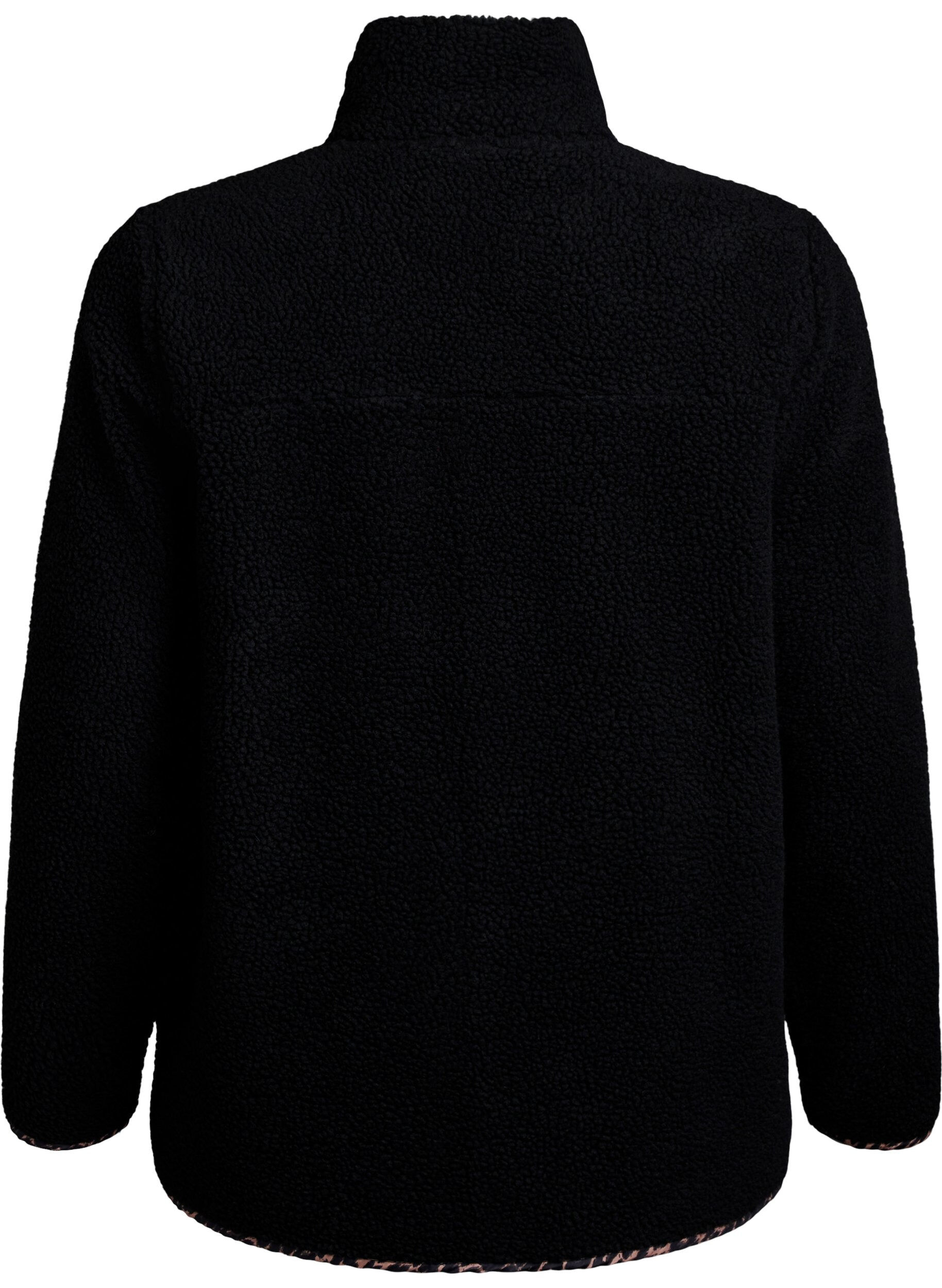 Zizzi Jacke aus Teddyfleece mit Kirschdetails, Schwarz, Packshot image number 1