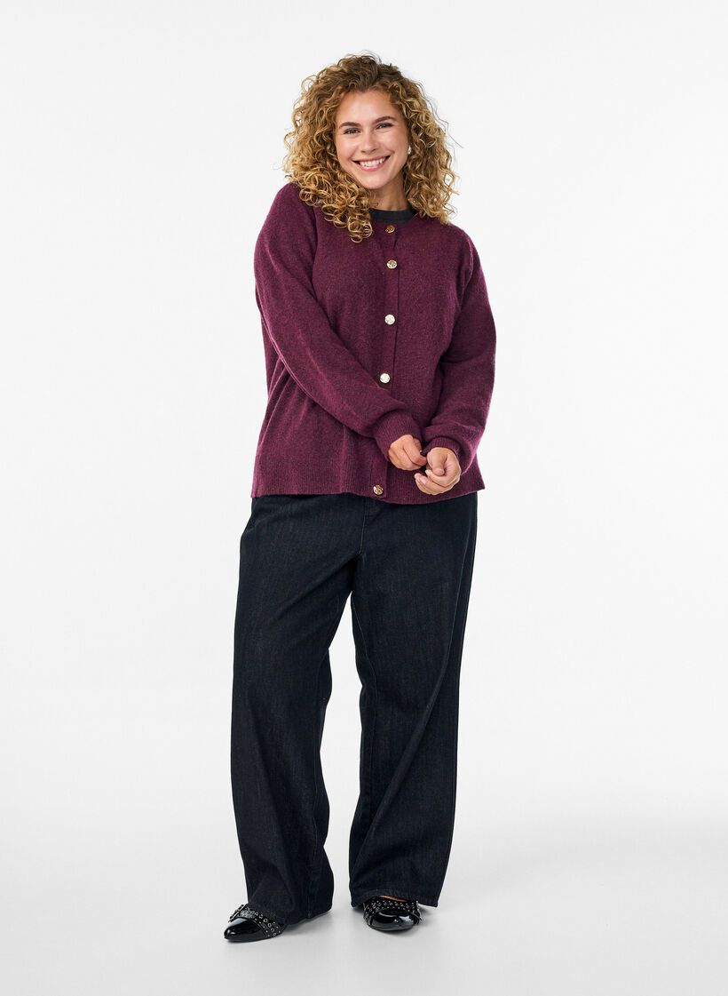 Cardigan aus weichem Strick mit goldfarbenen Kn&ouml;pfen, Dunkles Bordeaux, Model image number 1
