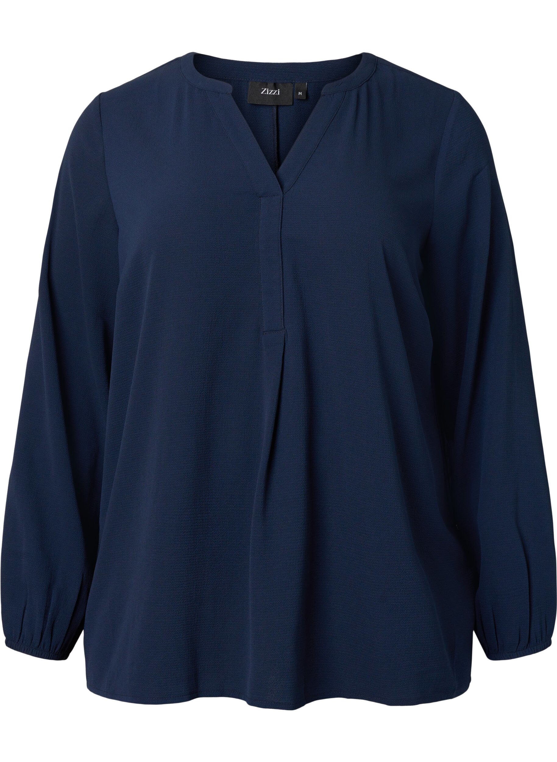 Zizzi Haut de couleur unie avec col en V, Navy Blazer, Packshot image number 0