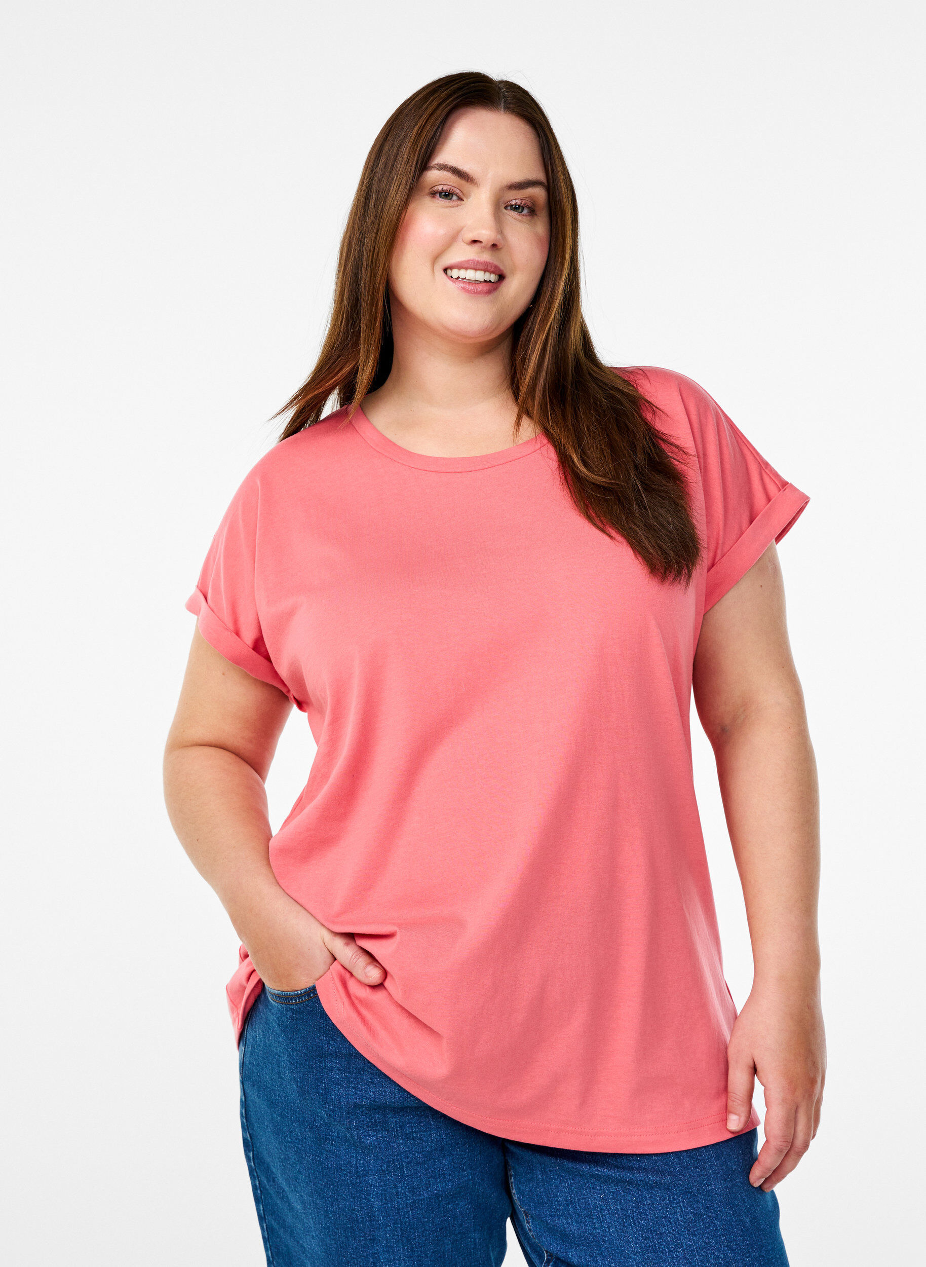 ZizziT-shirt &agrave; manches courtes en m&eacute;lange de coton, Rose, Model image number 0