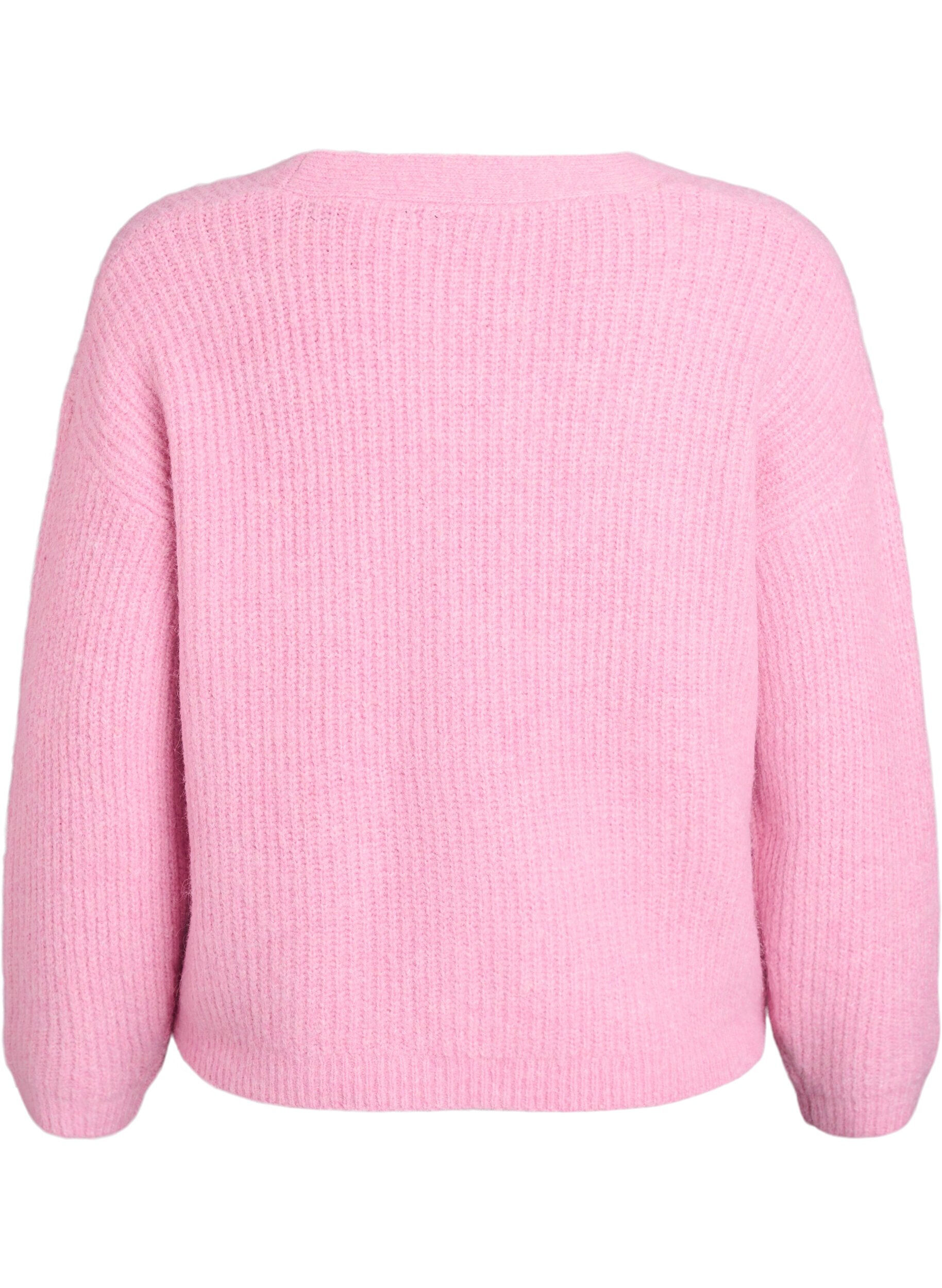 Zizzi Strickjacke mit V-Ausschnitt, Pink, Packshot image number 1