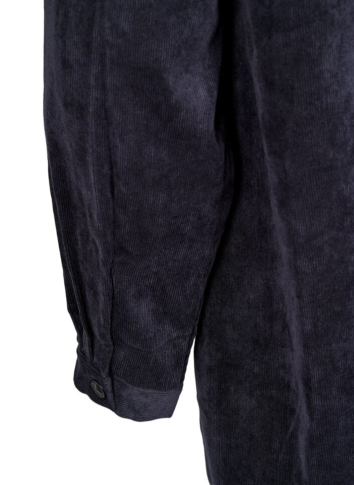 Langes Corduroy-Hemdkleid mit Knöpfen, Black, Packshot image number 4