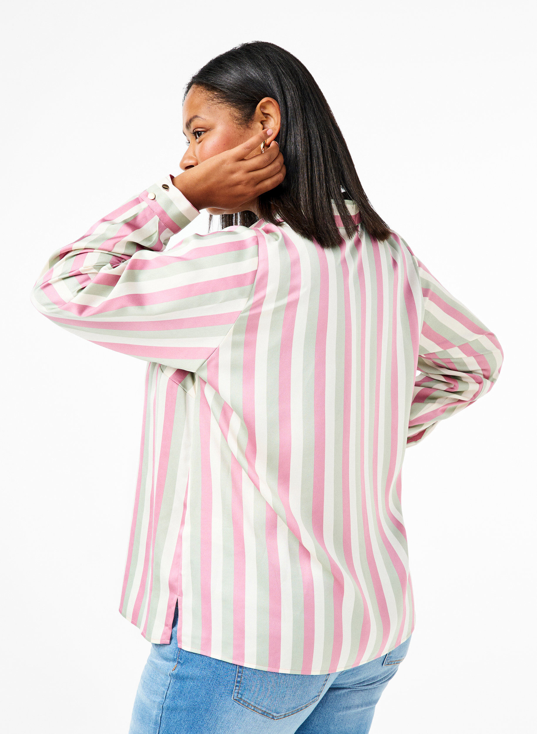 Zizzi Chemises en satin ray&eacute;, Rose Stripe, Model image number 1