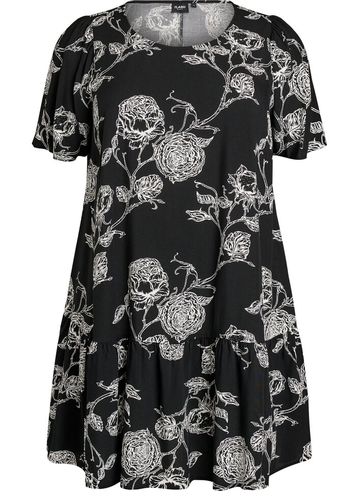 Kleid aus Viskose mit Schnittlinie, Schwarz, Packshot image number 0