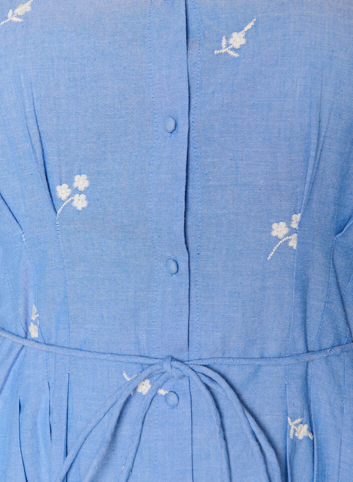 Hemdblusenkleid aus Baumwolle mit gestickten Blumen, Blau, Packshot image number 2