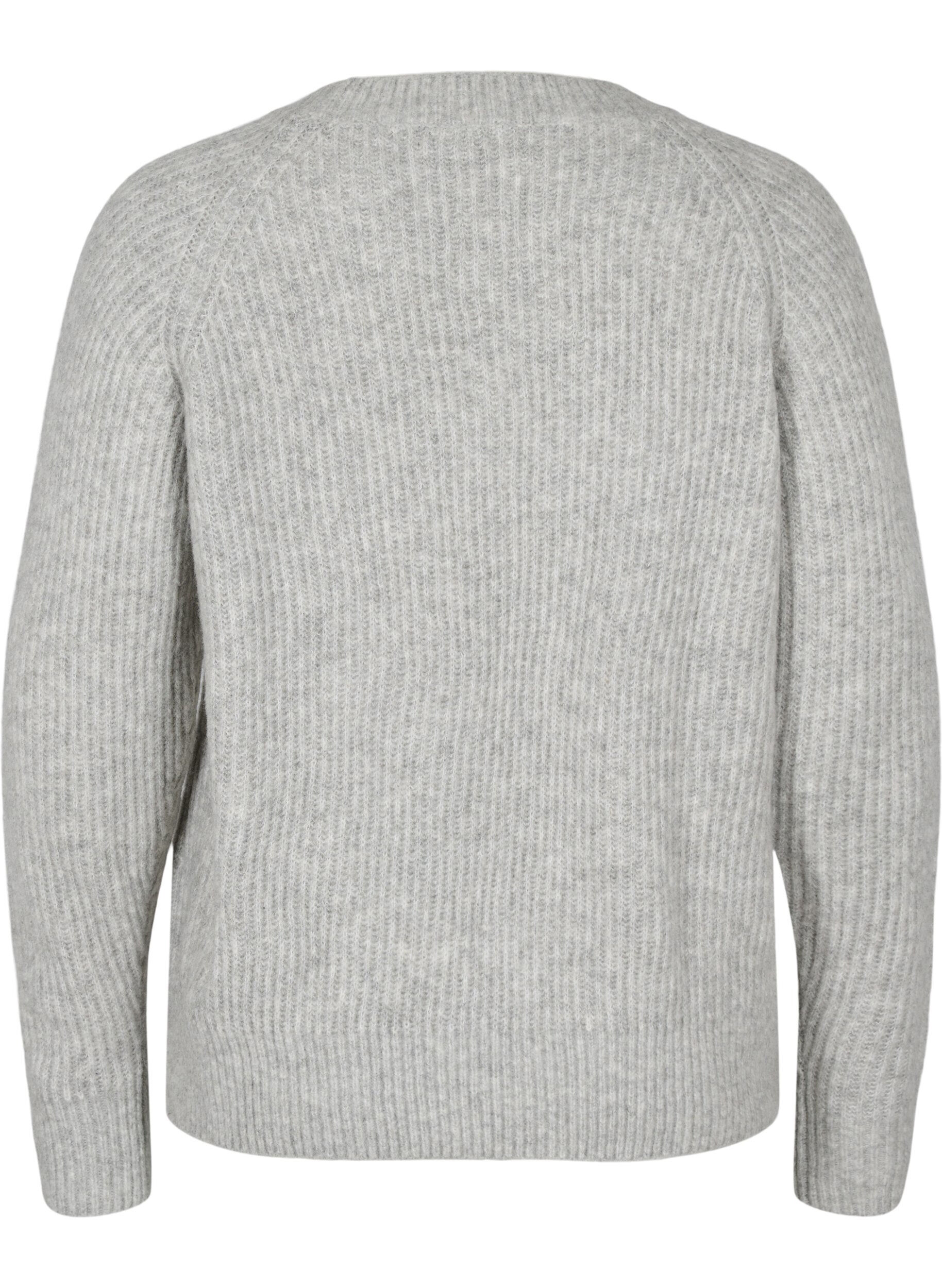 Zizzi Melange-Pullover mit perlenbesetzten Kn&ouml;pfen, Light Grey Melange, Packshot image number 1