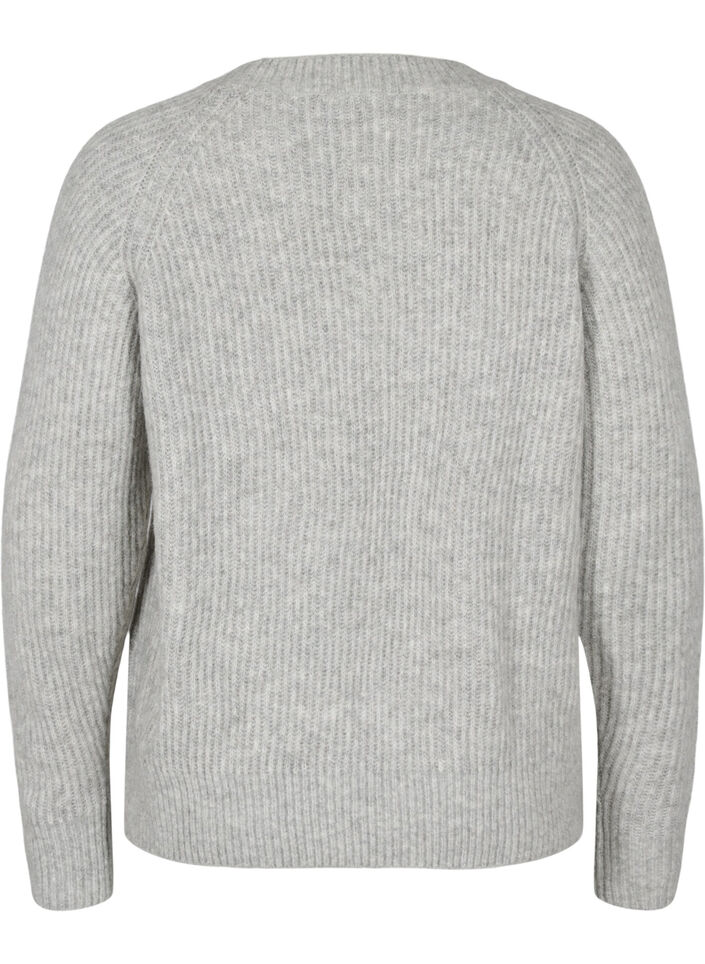 Pull en mélange avec des boutons en perles, Light Grey Melange, Packshot image number 1