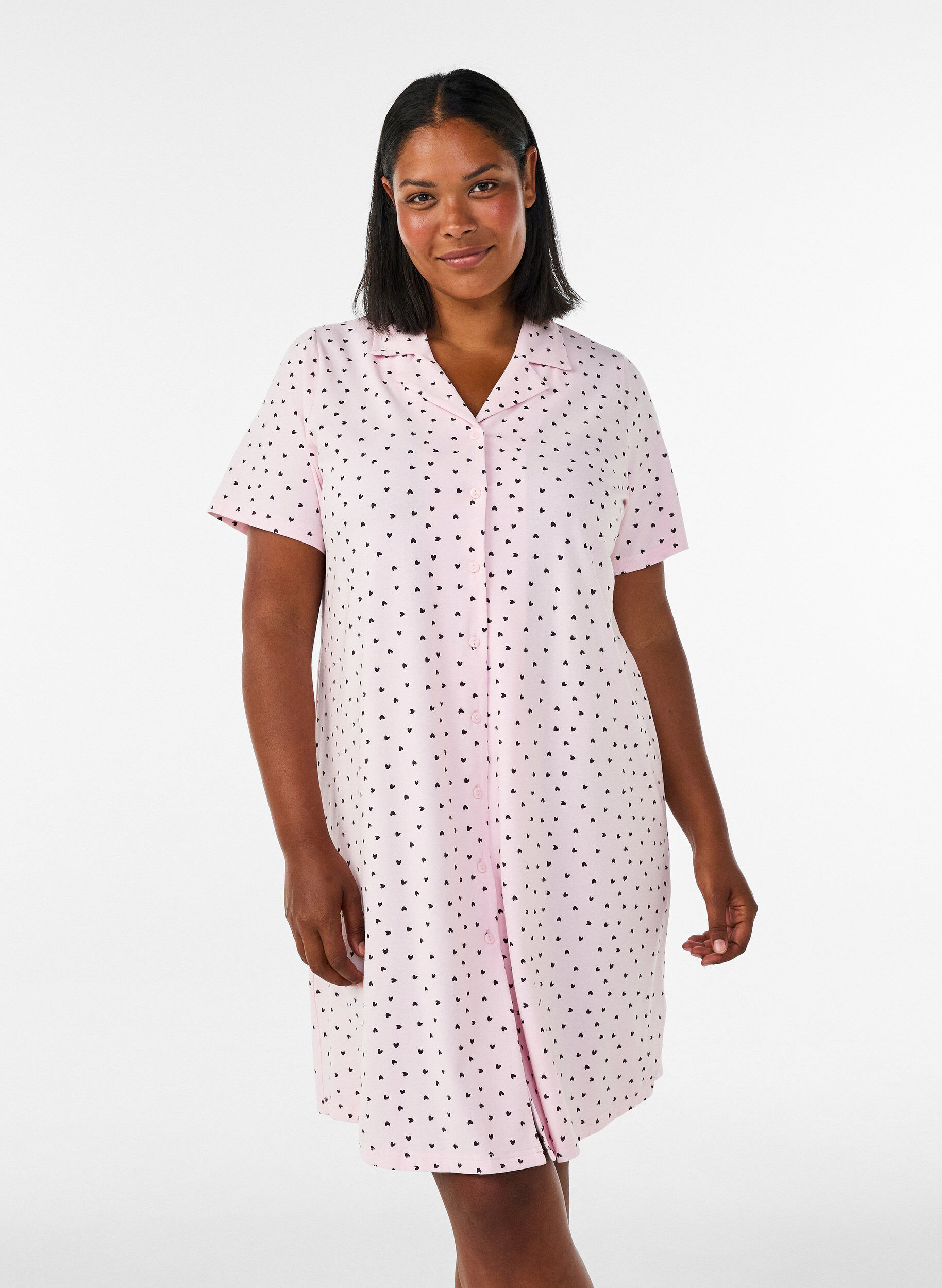 Nachthemd aus Baumwolle mit Knopfleiste, Pink, Model