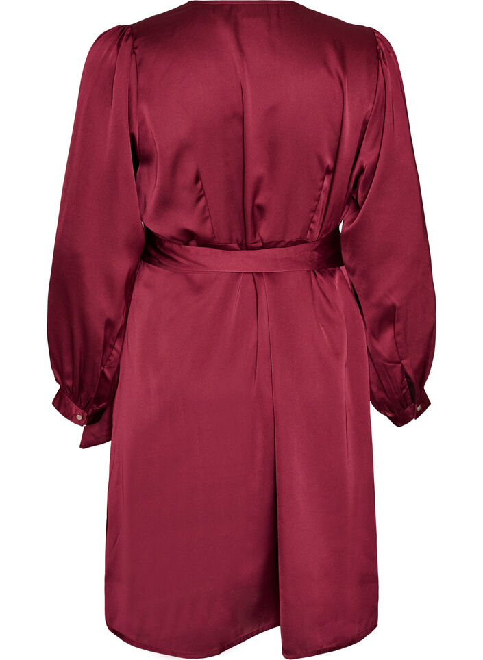 Robe courte en satin avec coupe portefeuille, Bordeaux, Packshot image number 1