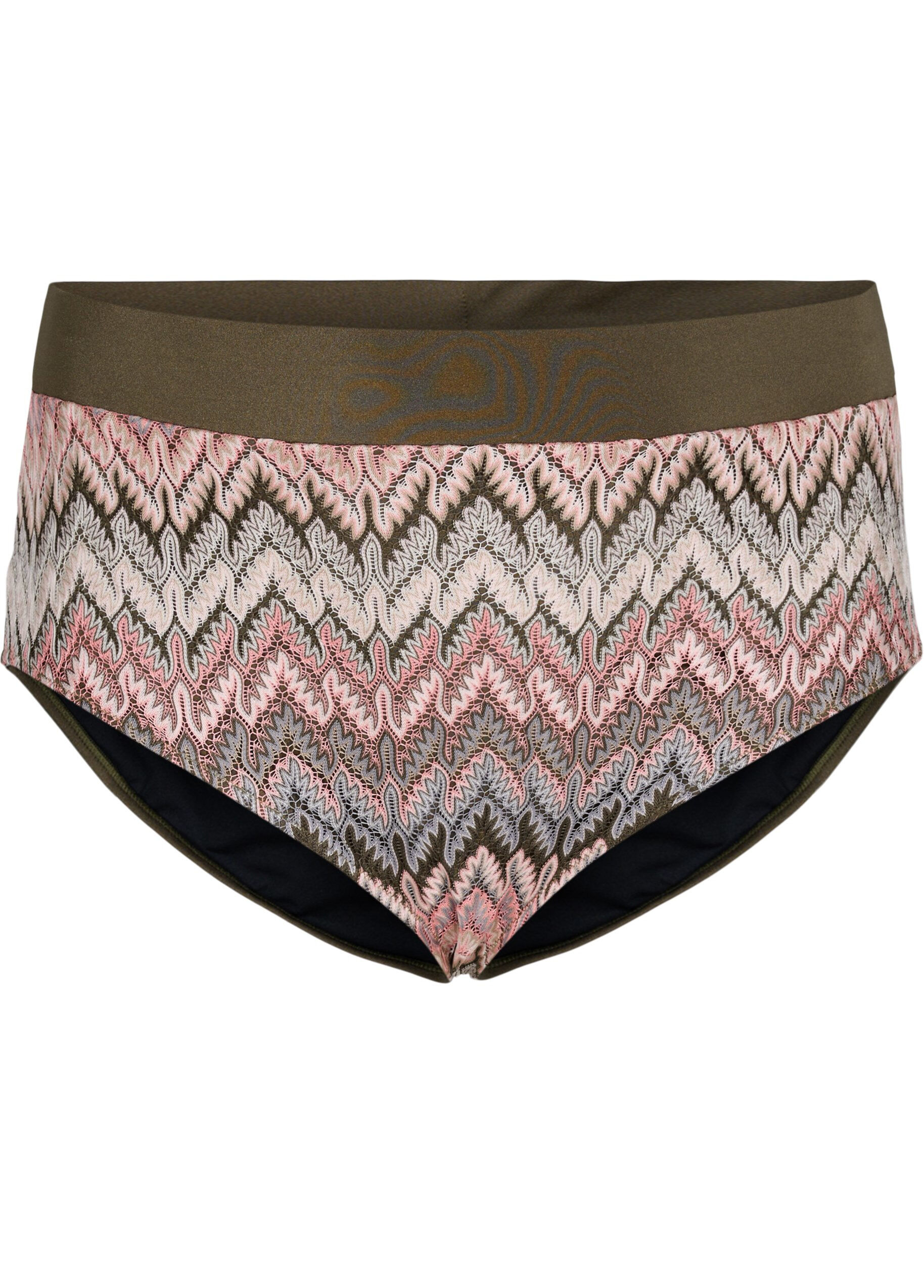 Zizzi Gemusterte Bikini-Tai-Hose mit hoher Taille, Beech AOP, Packshot image number 0