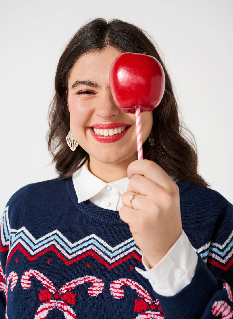 Strickkleid mit Weihnachtsmotiv und langen Ärmeln, Navy Blazer Comb, Image image number 0