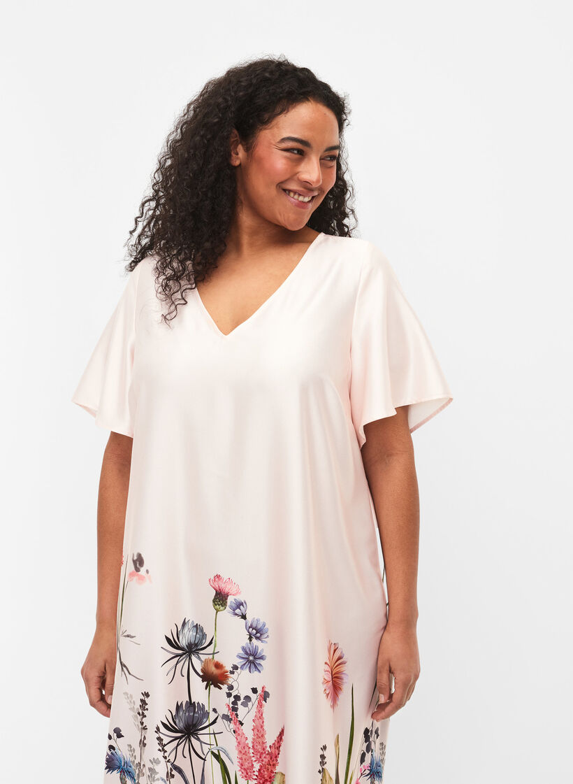 Robe à la taille avec imprimé floral et manches courtes, White Sand, Model image number 2