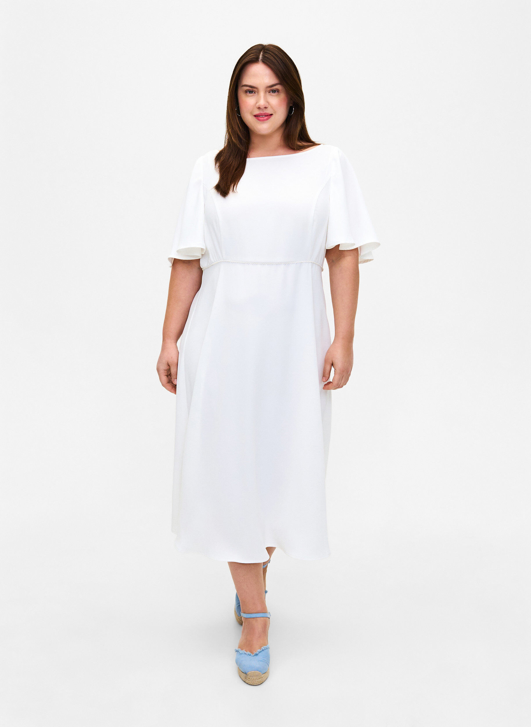 Zizzi Robe de soir&eacute;e coupe empire, Bright White, Model image number 0