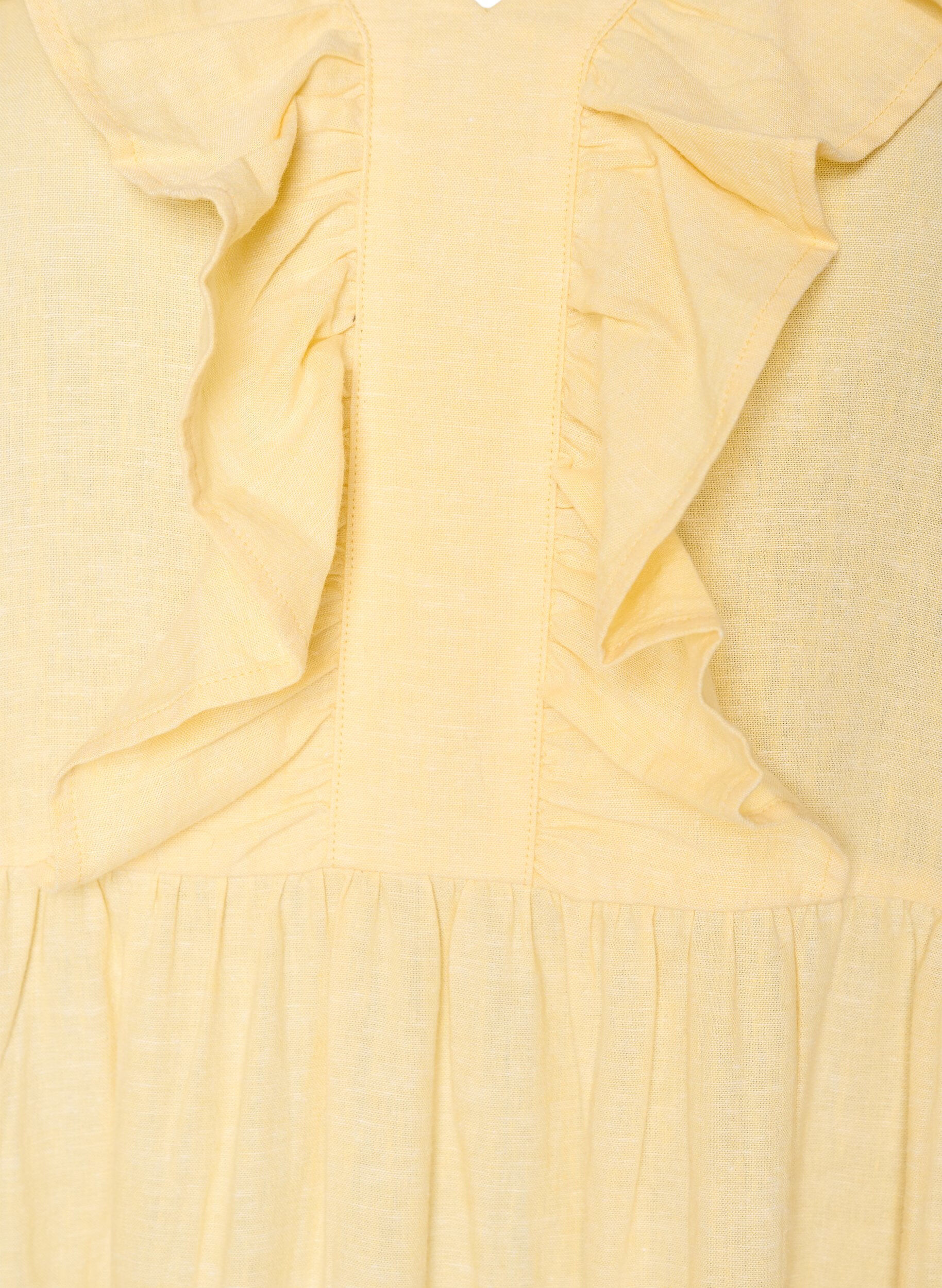 Zizzi&Auml;rmelloses Midikleid aus Leinen und Viskose mit R&uuml;schen, Gelb, Packshot image number 2