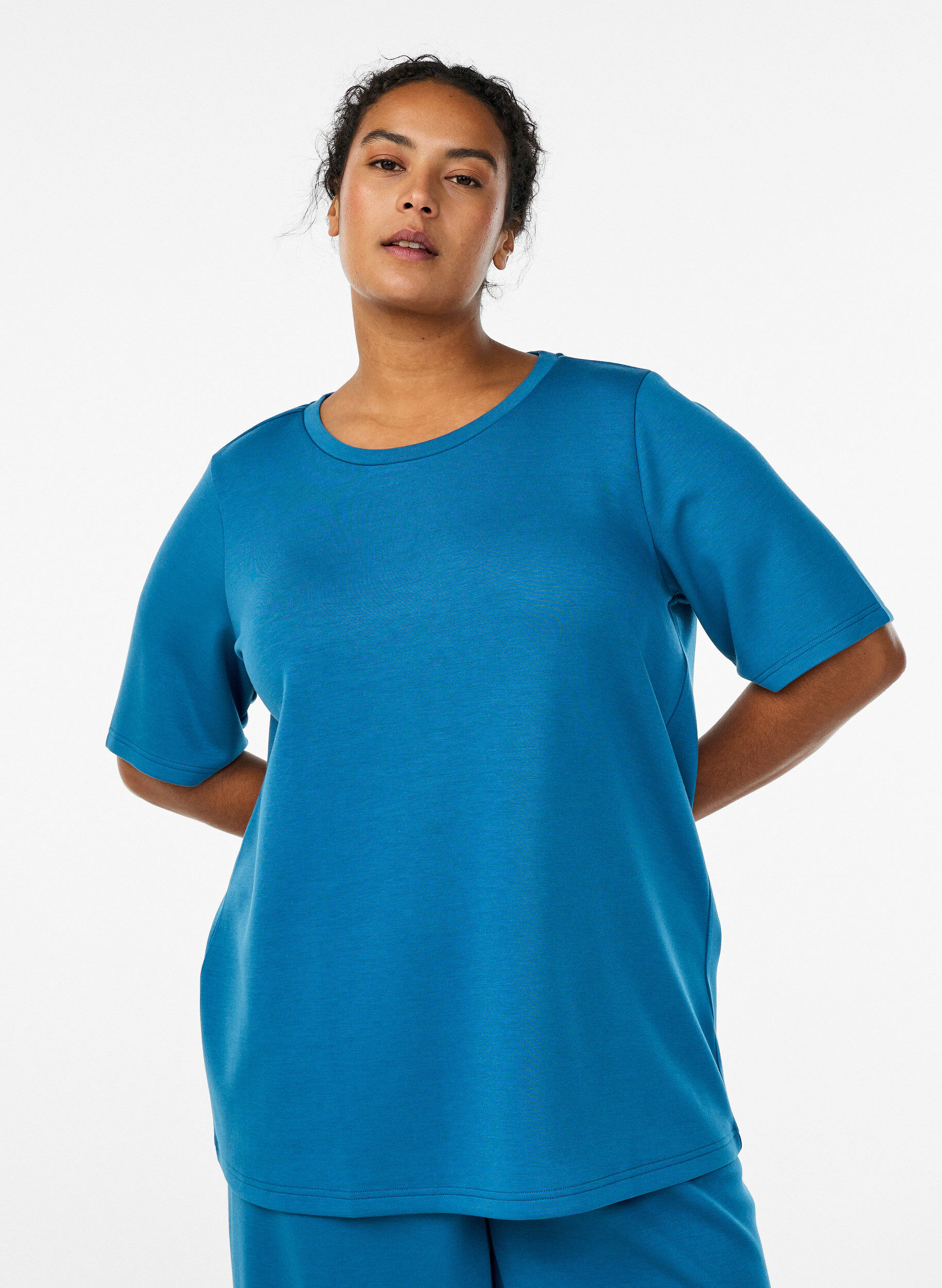 Zizzi T-shirt en modal m&eacute;lang&eacute;, Bleu p&eacute;trole, Model image number 0