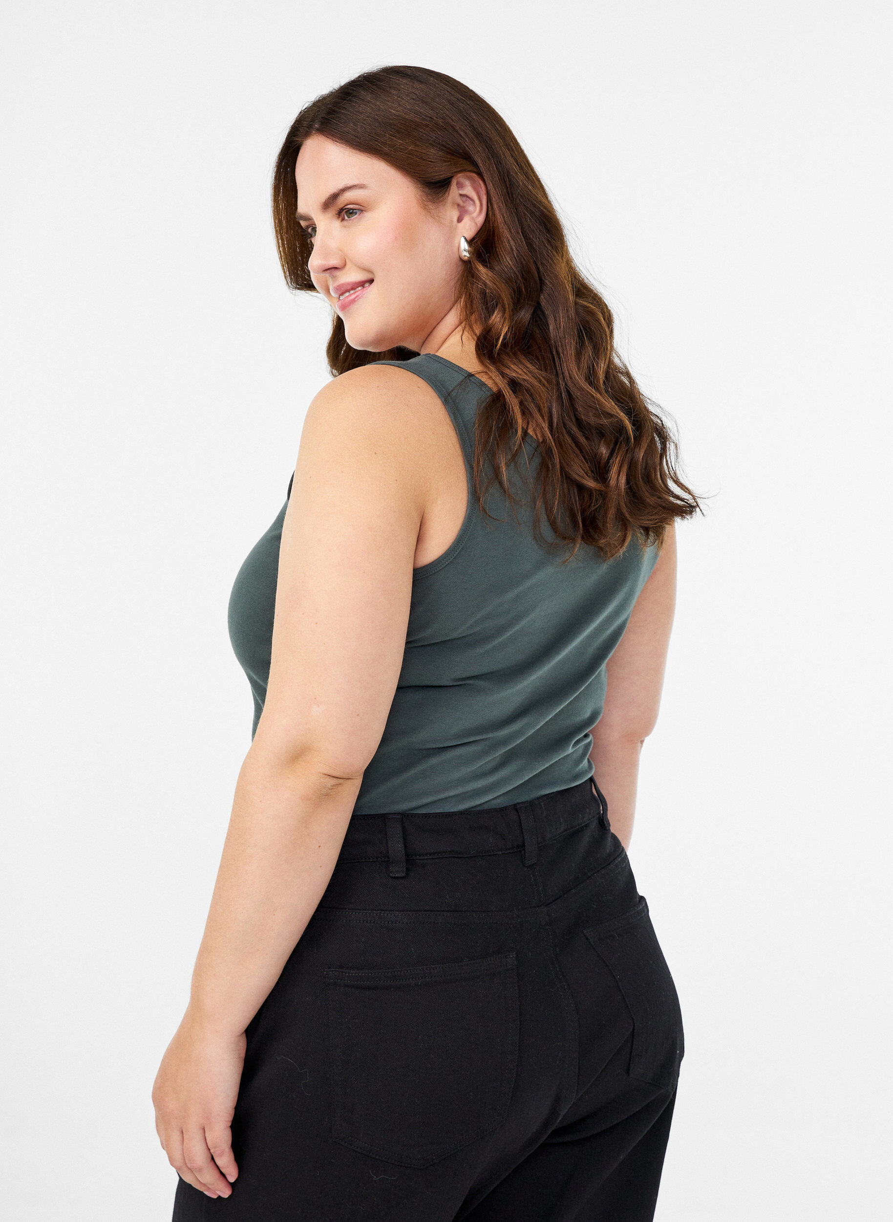 Zizzi Solide Farbe Grundoberteil aus Baumwolle, Gr&uuml;n, Model image number 2