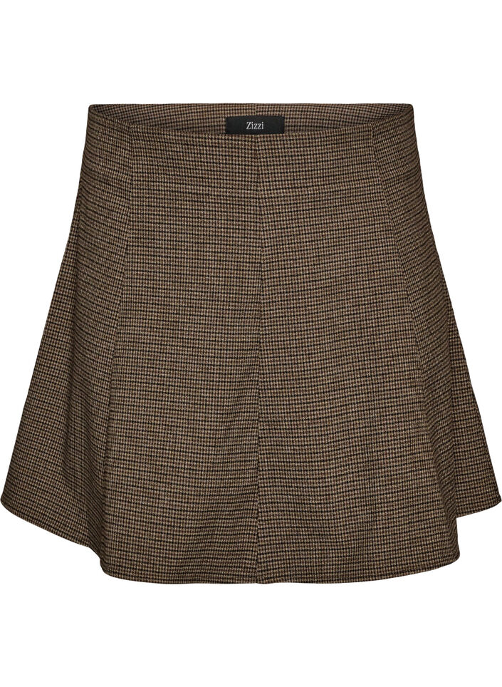 Jupe &eacute;vas&eacute;e &agrave; petits carreaux, Marron, Packshot image number 0