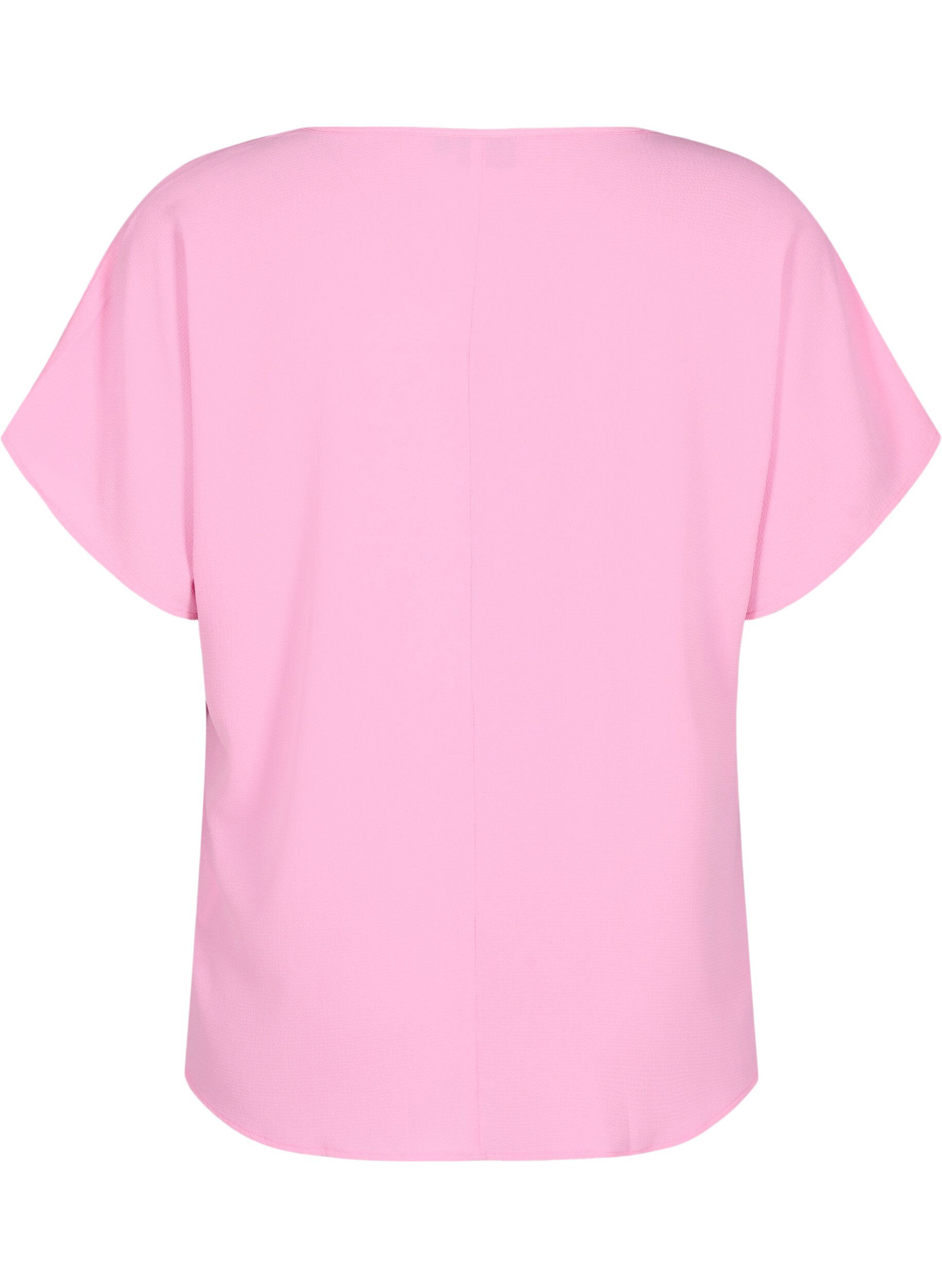 Zizzi Bluse mit kurzen &Auml;rmeln und Rundhalsausschnitt, Pink, Packshot image number 1