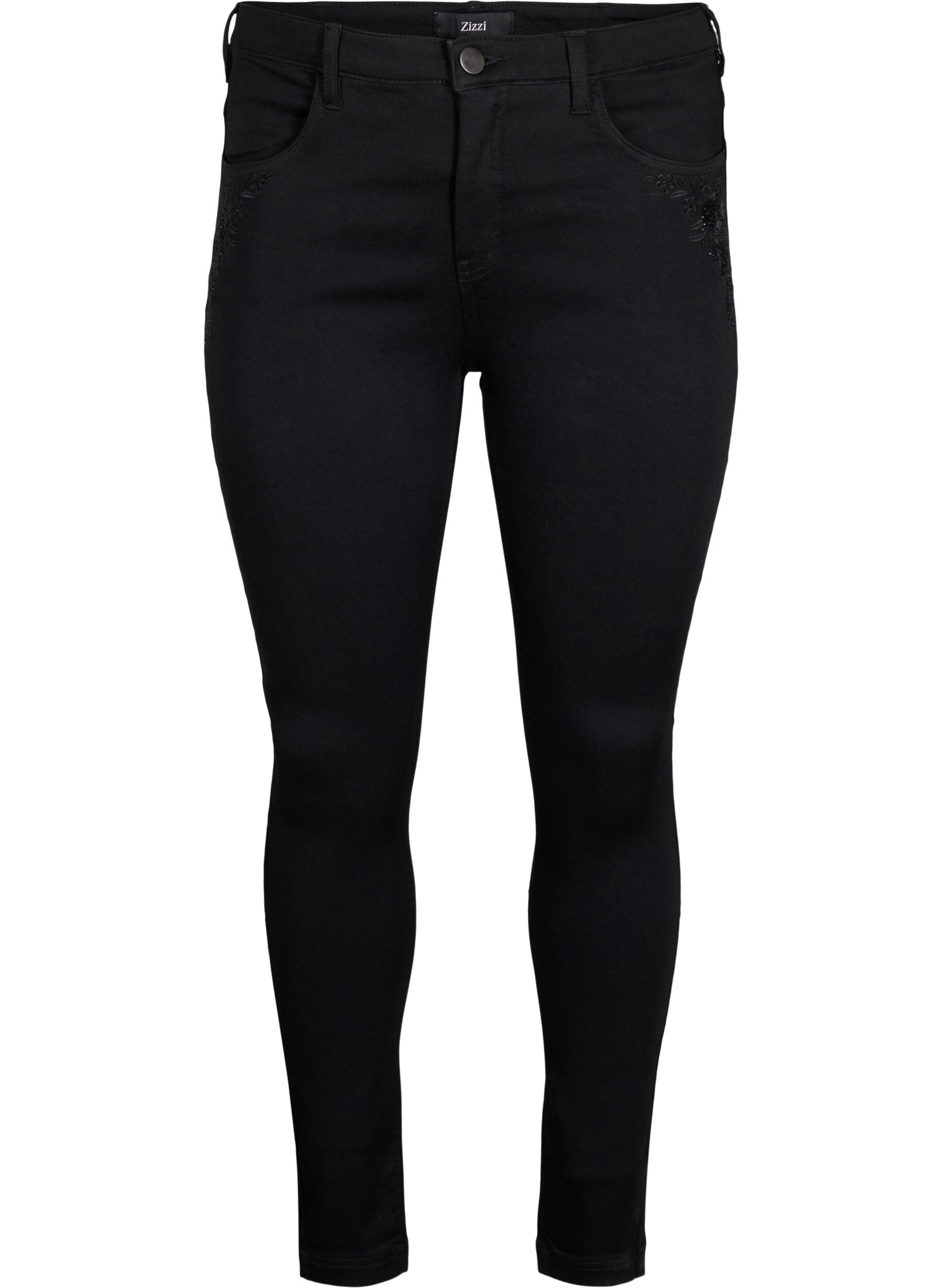 Zizzi  Jeans Amy super slim avec d&eacute;tails brod&eacute;s, Black, Packshot image number 0