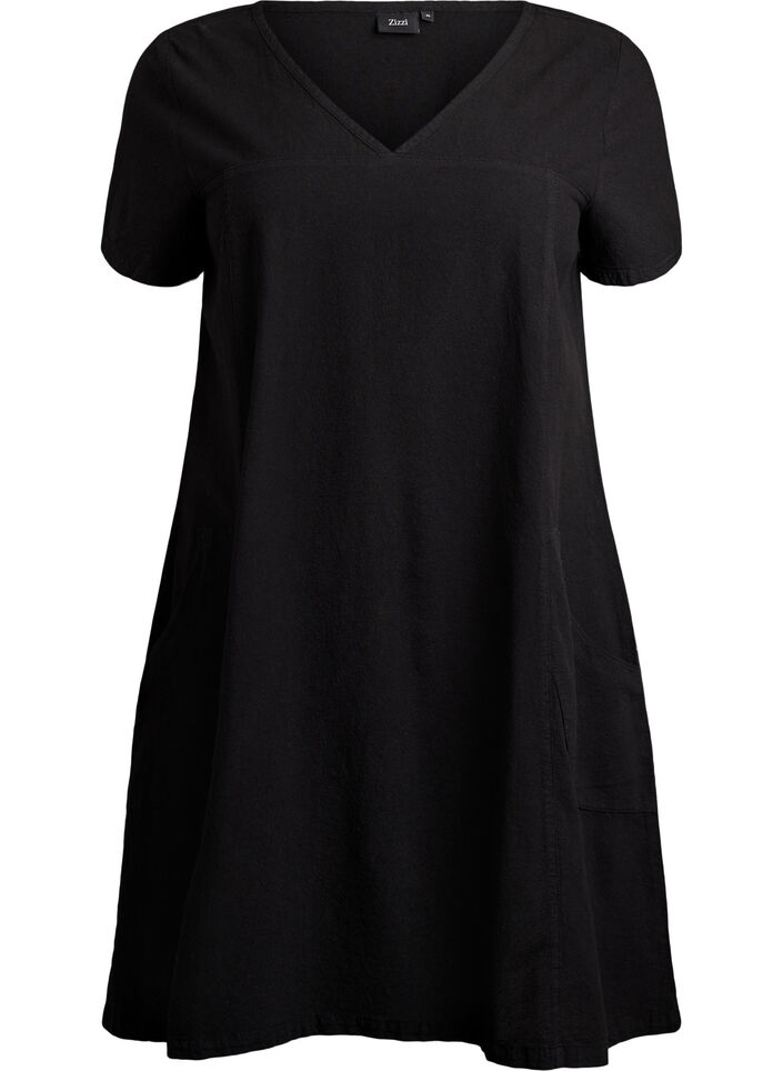 Kurzarm Kleid aus Baumwolle, Schwarz, Packshot image number 0